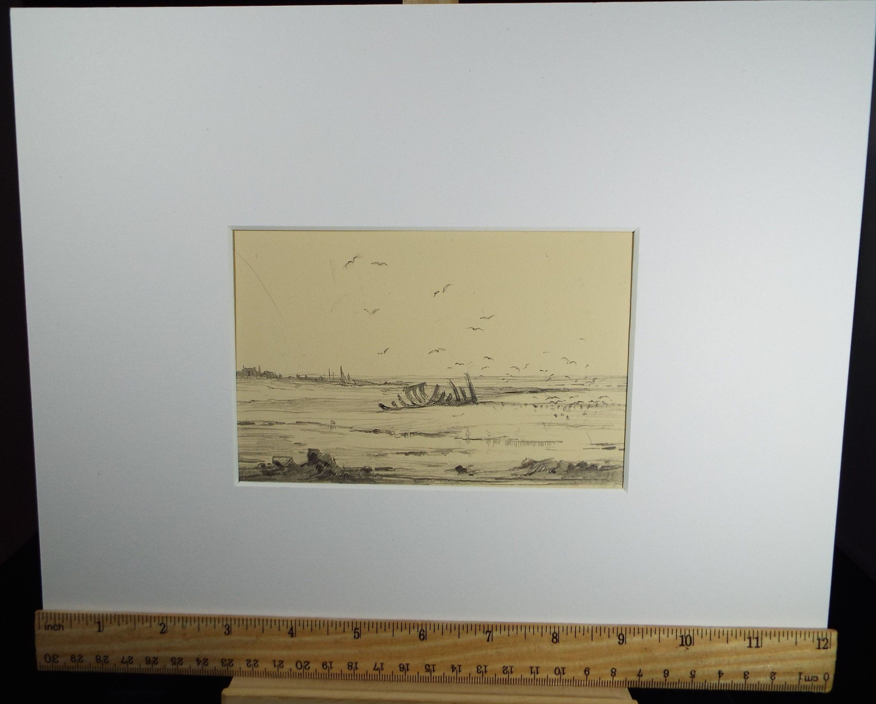 Original Pencil Drawing, 'Boat skeleton on the shore', Circa 1920's, Nan C. Livingstone (1876-1952)