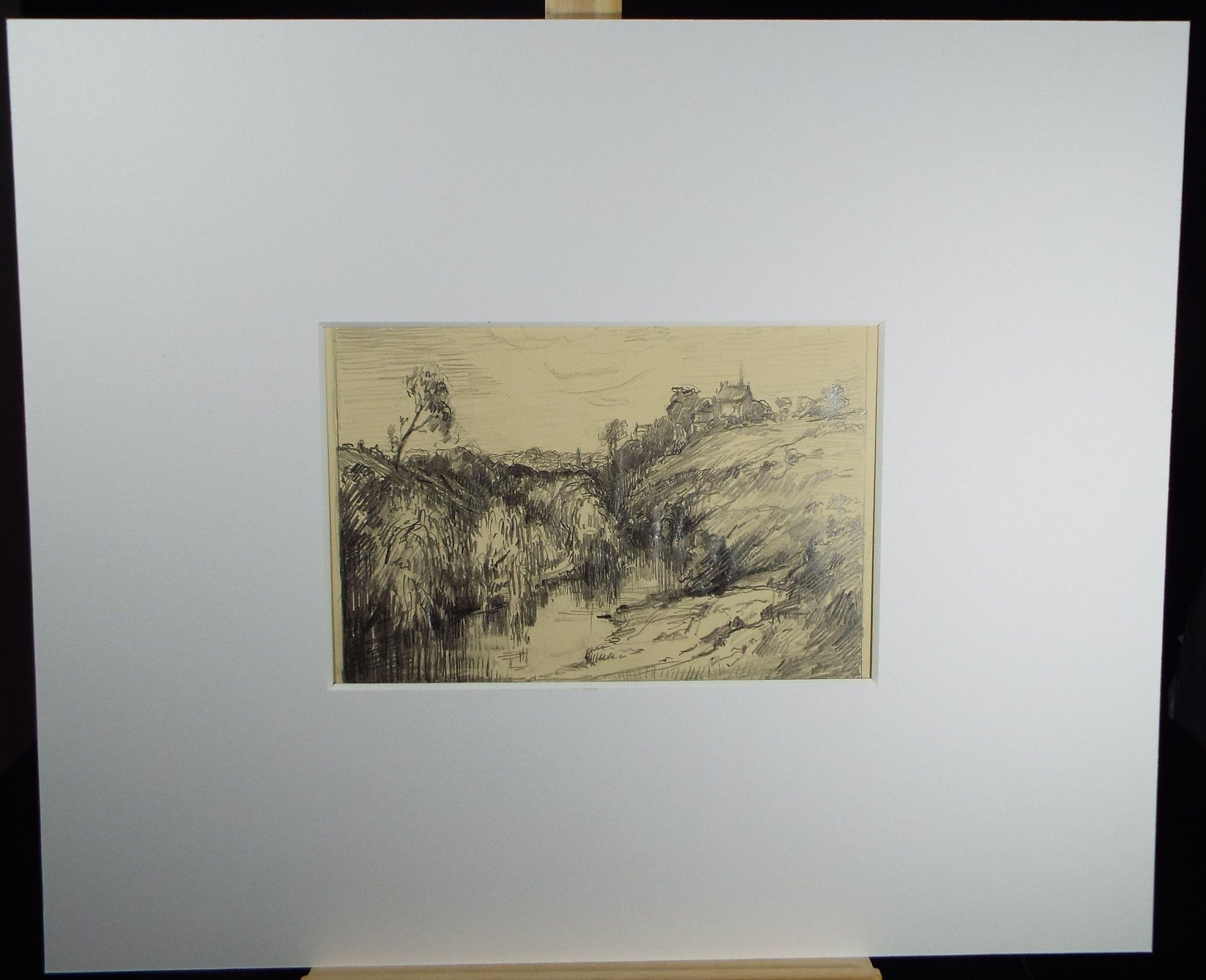 Original Pencil Drawing, 'Wooded Valley', Circa 1920's, Nan C. Livingstone (1876-1952)