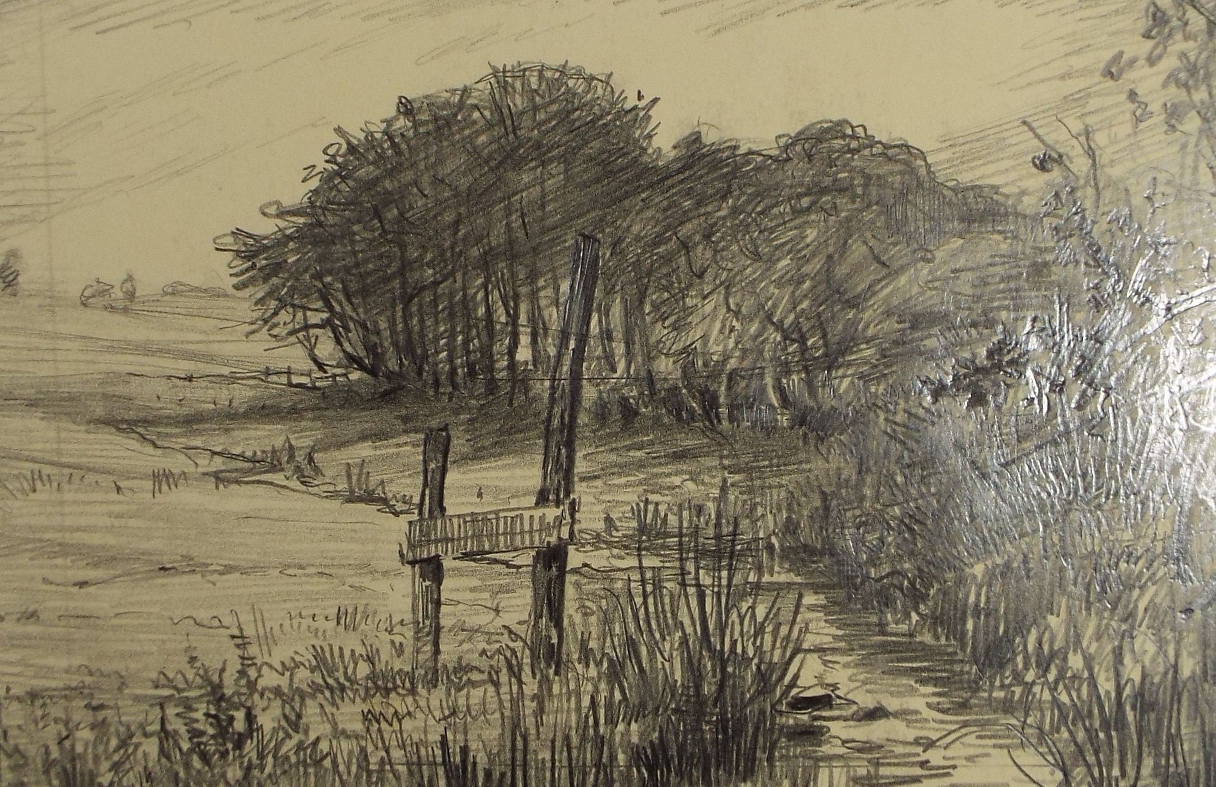 Original Pencil Drawing, 'The Stream', Circa 1920's, Nan C. Livingstone (1876-1952)