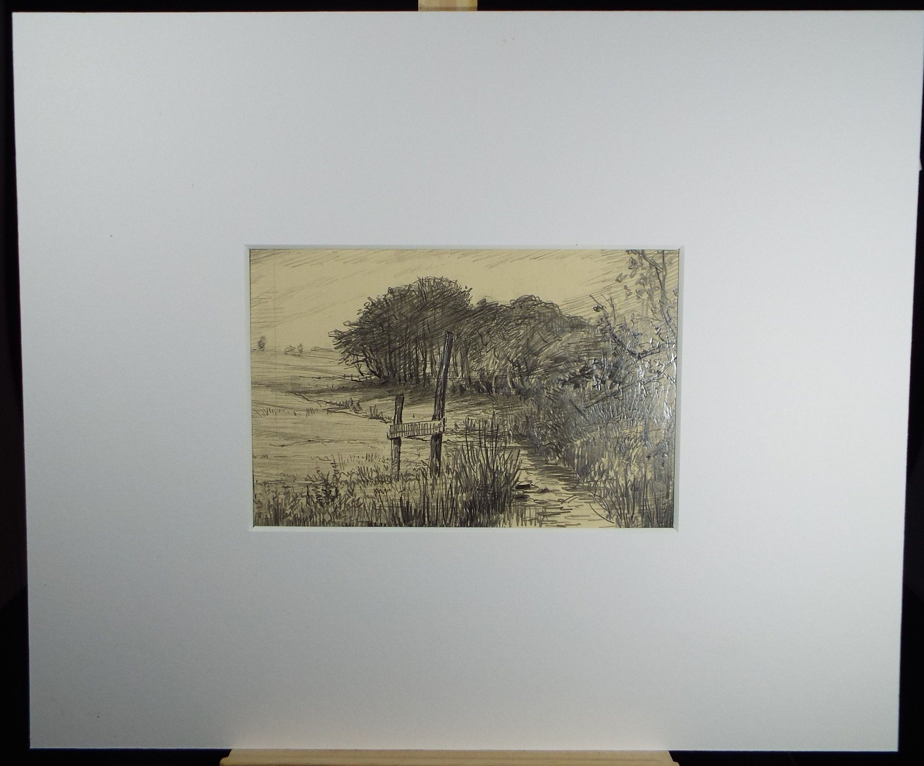 Original Pencil Drawing, 'The Stream', Circa 1920's, Nan C. Livingstone (1876-1952)