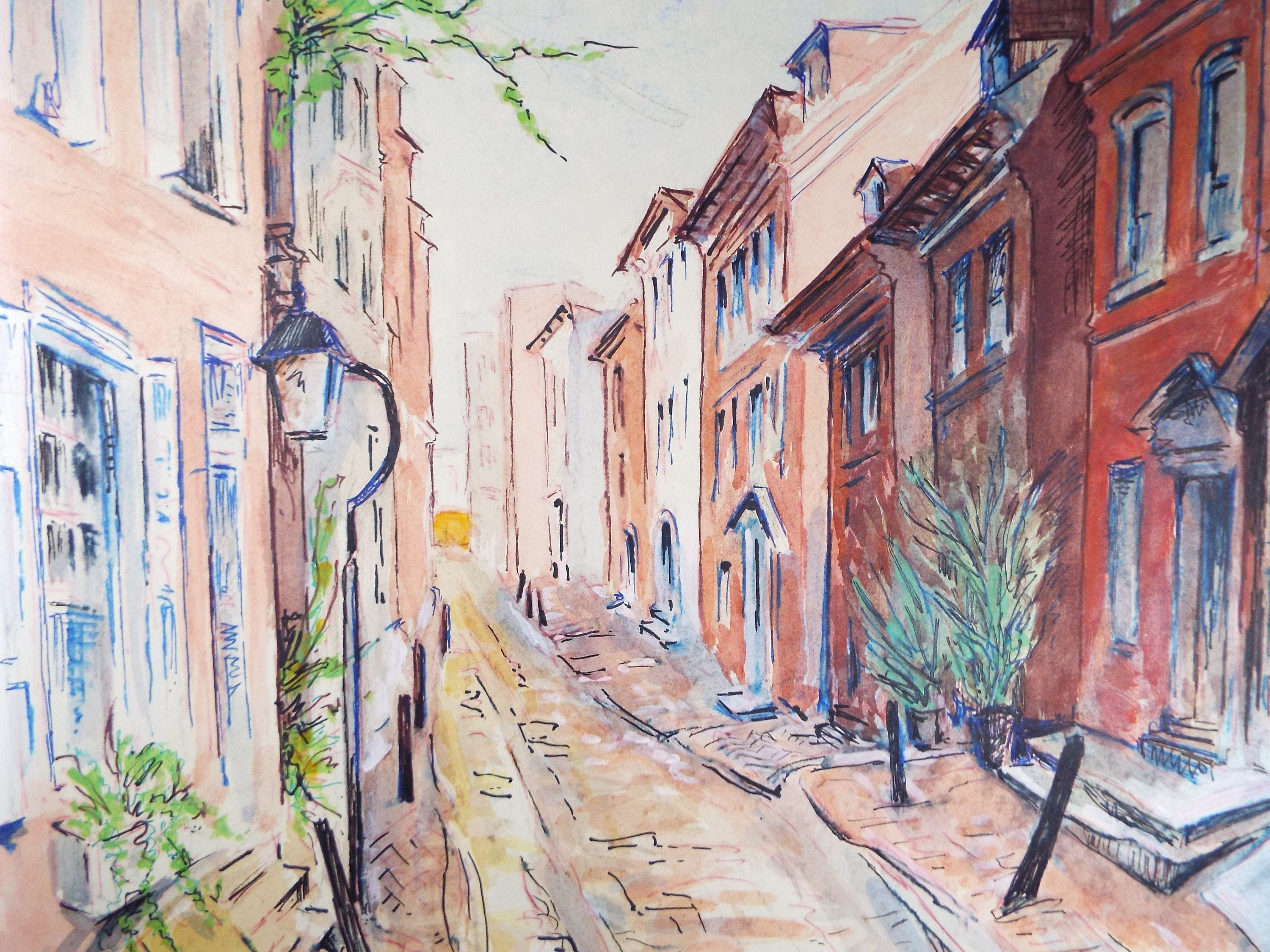 Original Watercolour & Gouache, 'Continental Street Scene',c1950's, Ivy T. Attwell (20th Century, British)