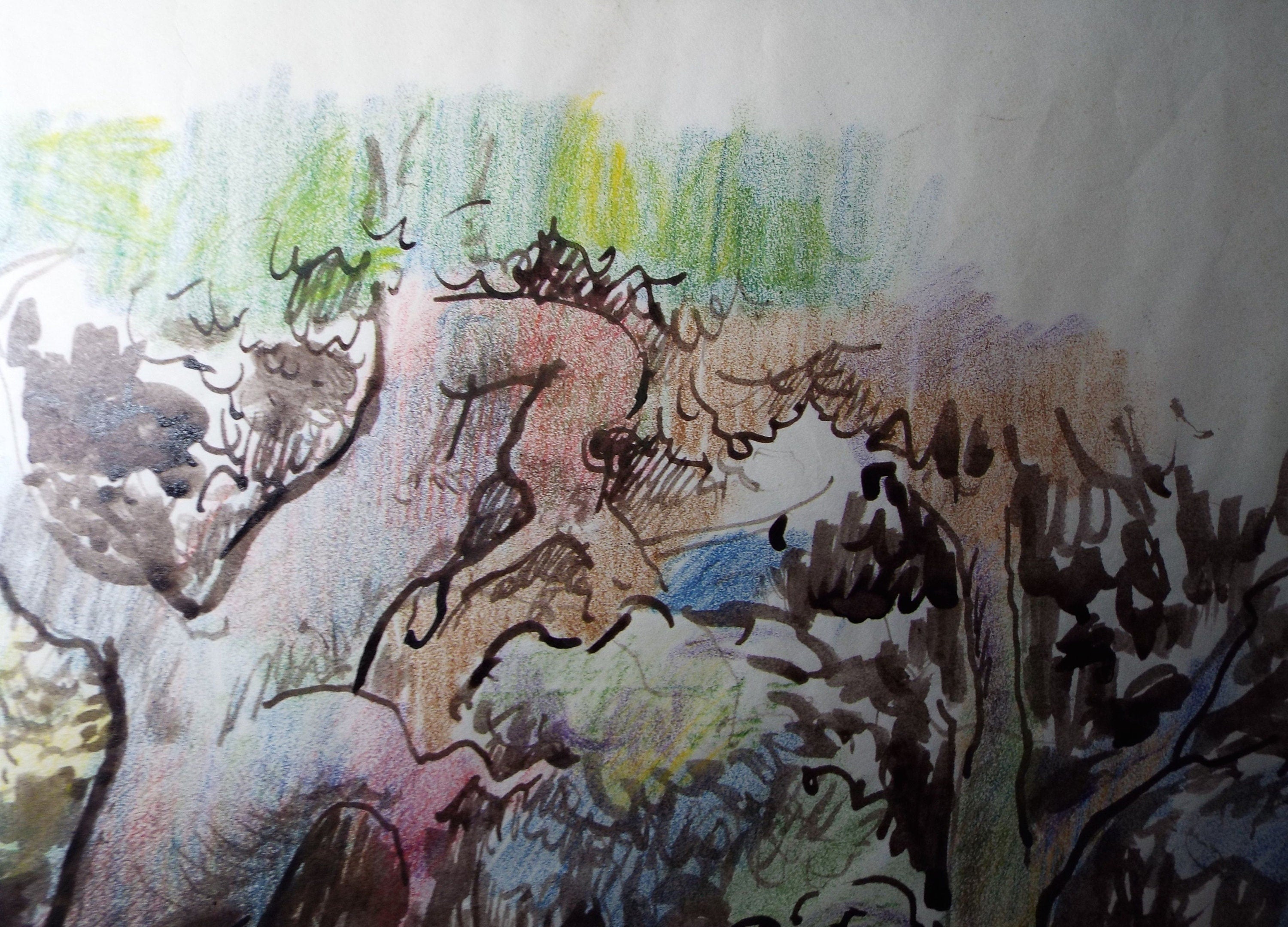 Original india ink & Pencil/pastel on paper, 'Seated figure in a Landscape', William Crosbie RSA, RGI (1915-1999)