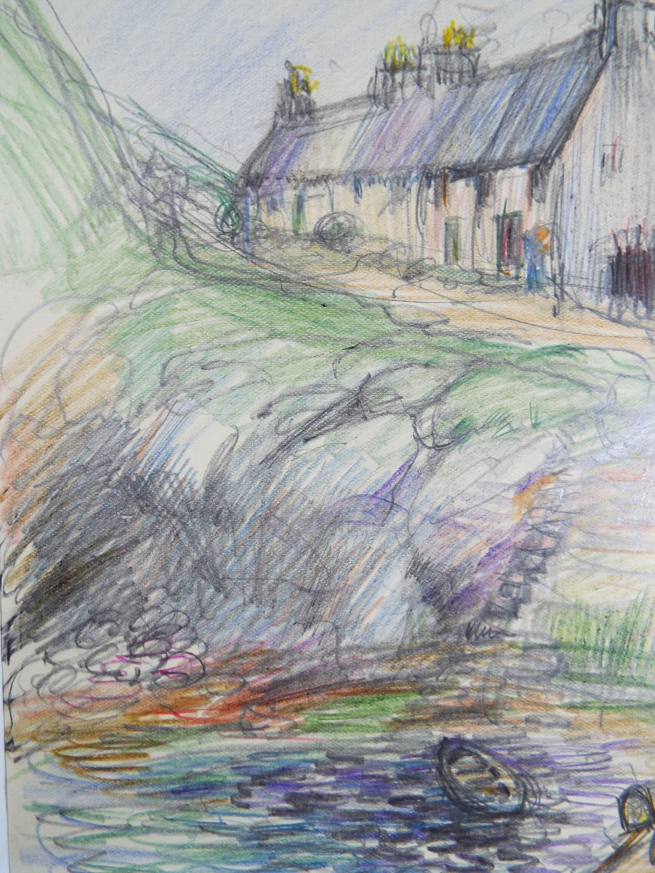 Original Pencil Drawing, 'A Farmstead', Circa 1920's,  Nan C. Livingstone (1876-1952)