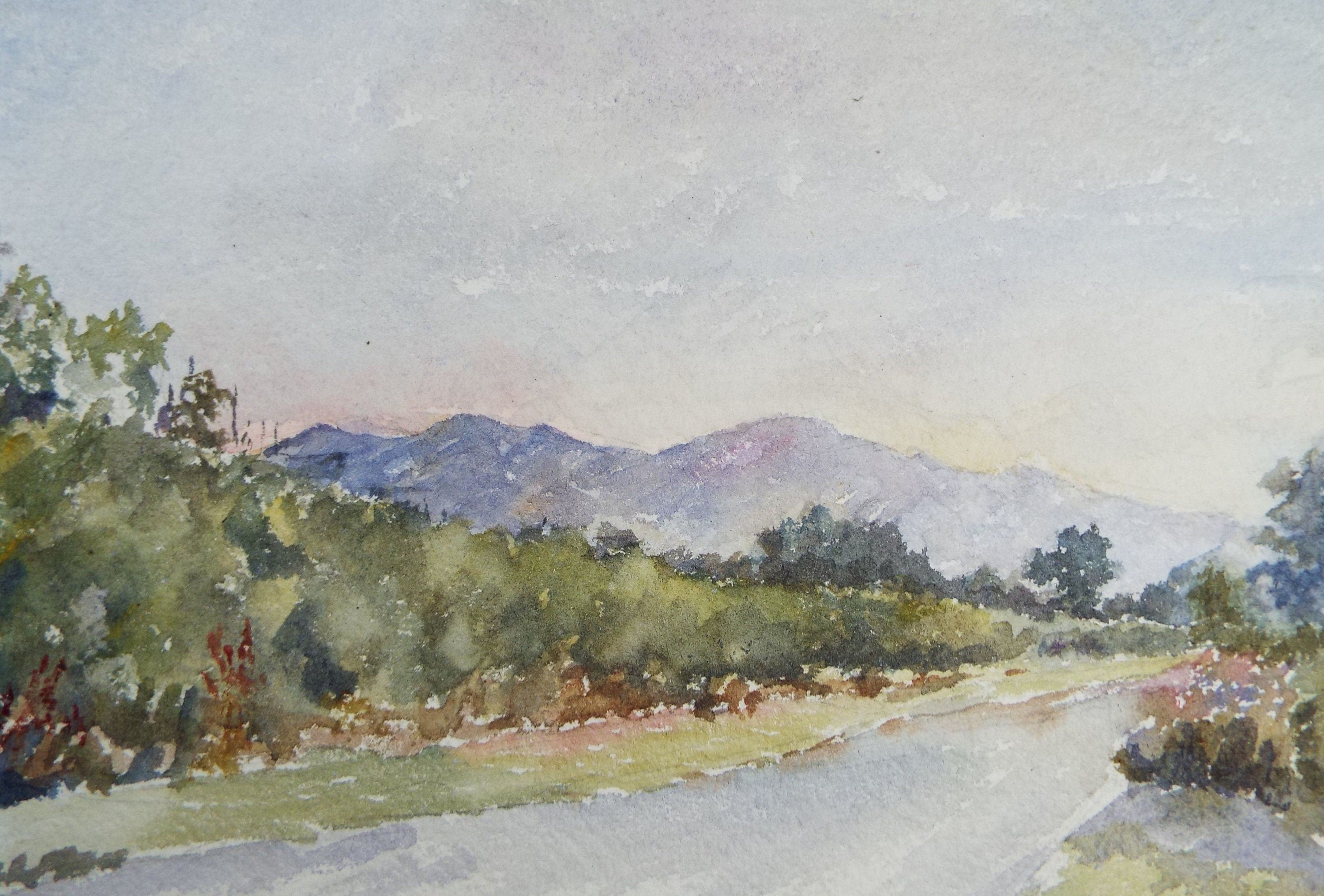 Original Watercolour on Paper, 'River with Distant Hills', early 20th Century, Artist Unknown