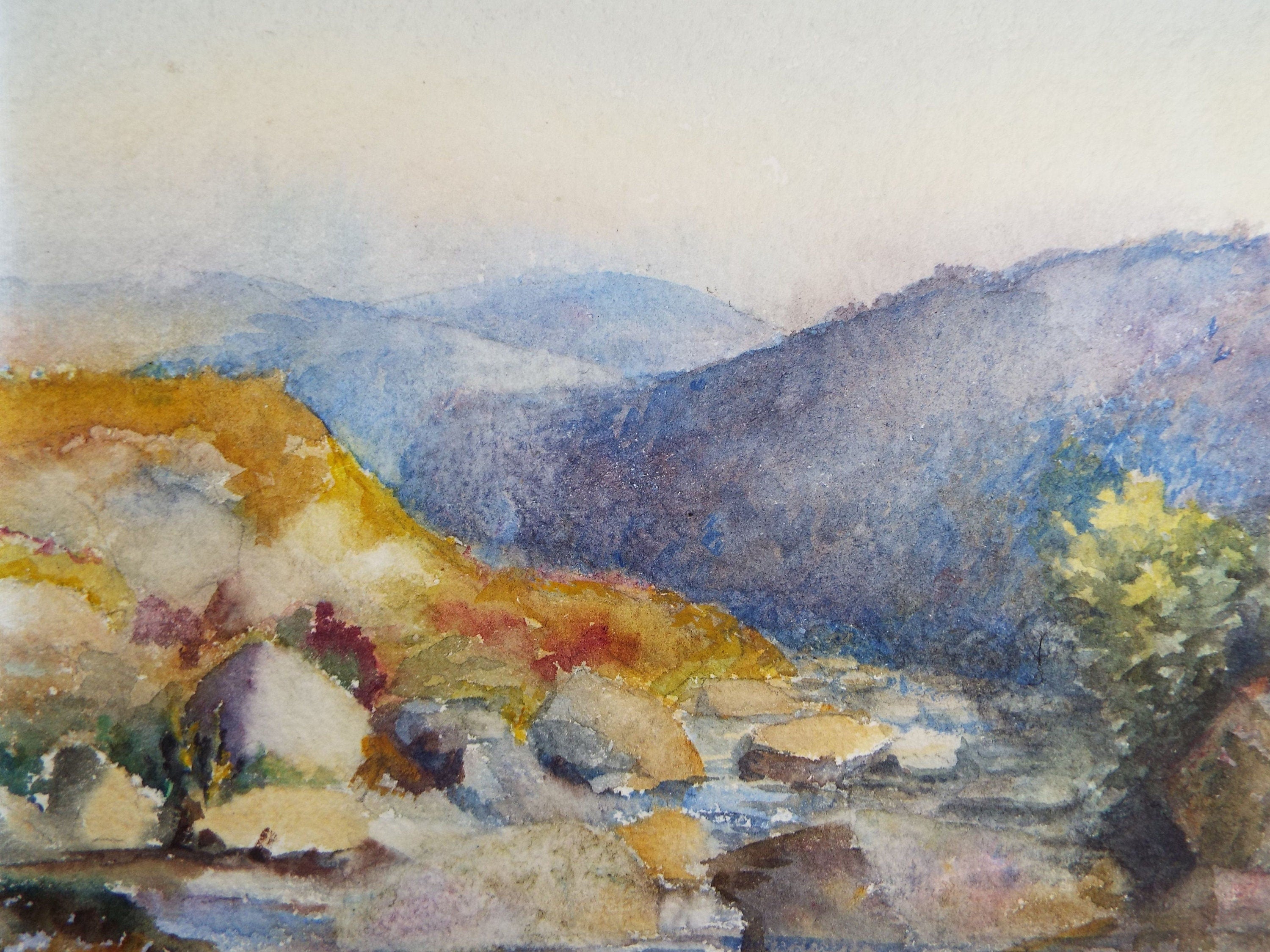 Original Watercolour on Paper, 'Moorland Stream', early 20th Century, Artist Unknown