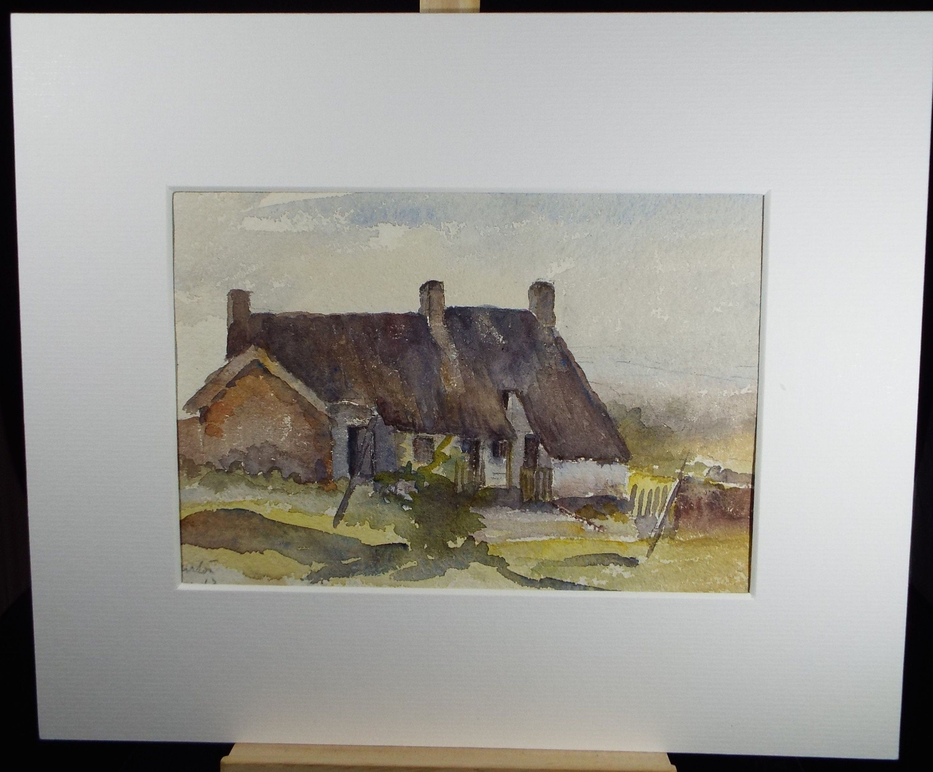 Original Watercolour on Paper, 'Thatched Cottage', early 20th Century, Artist Unknown