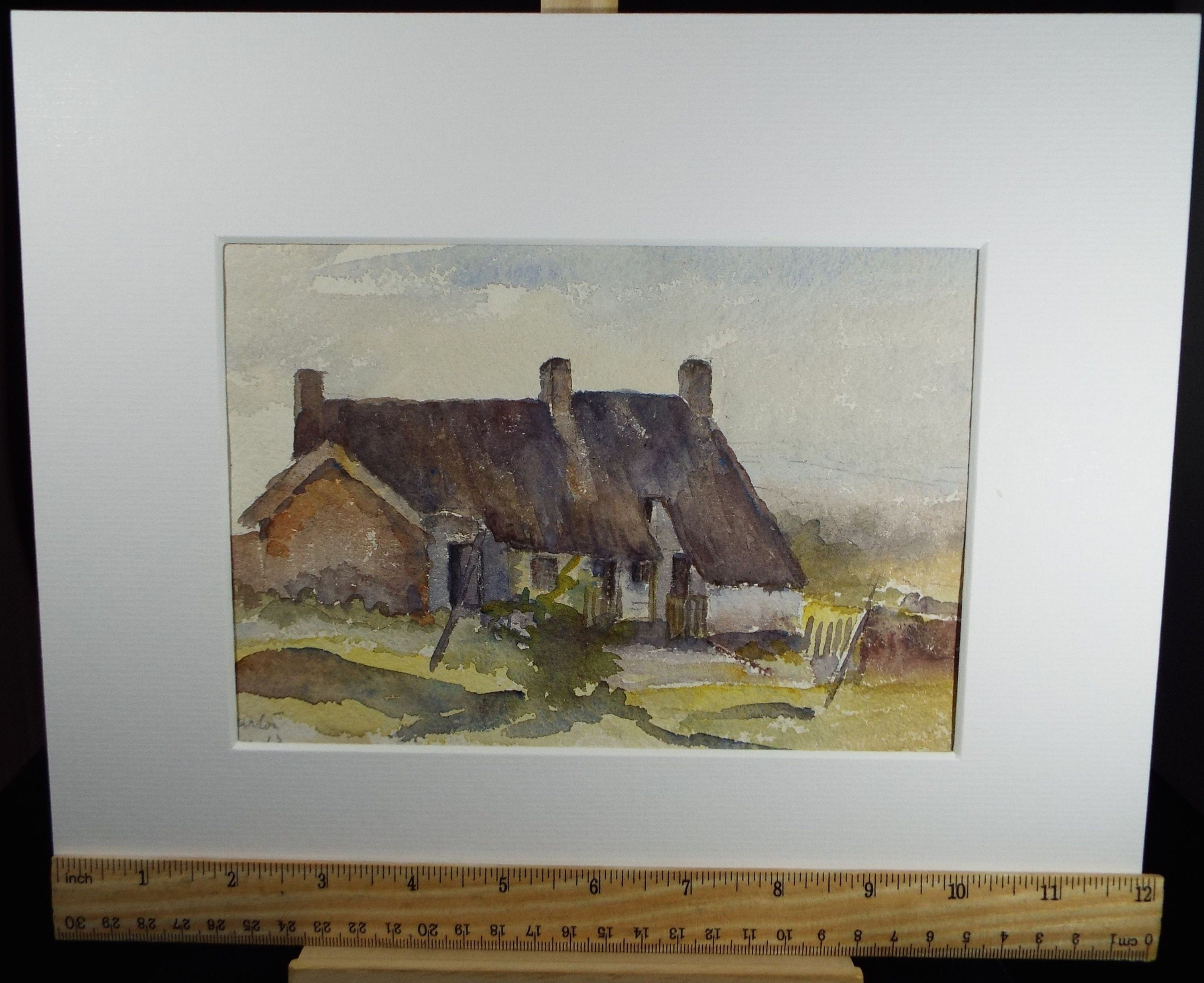 Original Watercolour on Paper, 'Thatched Cottage', early 20th Century, Artist Unknown