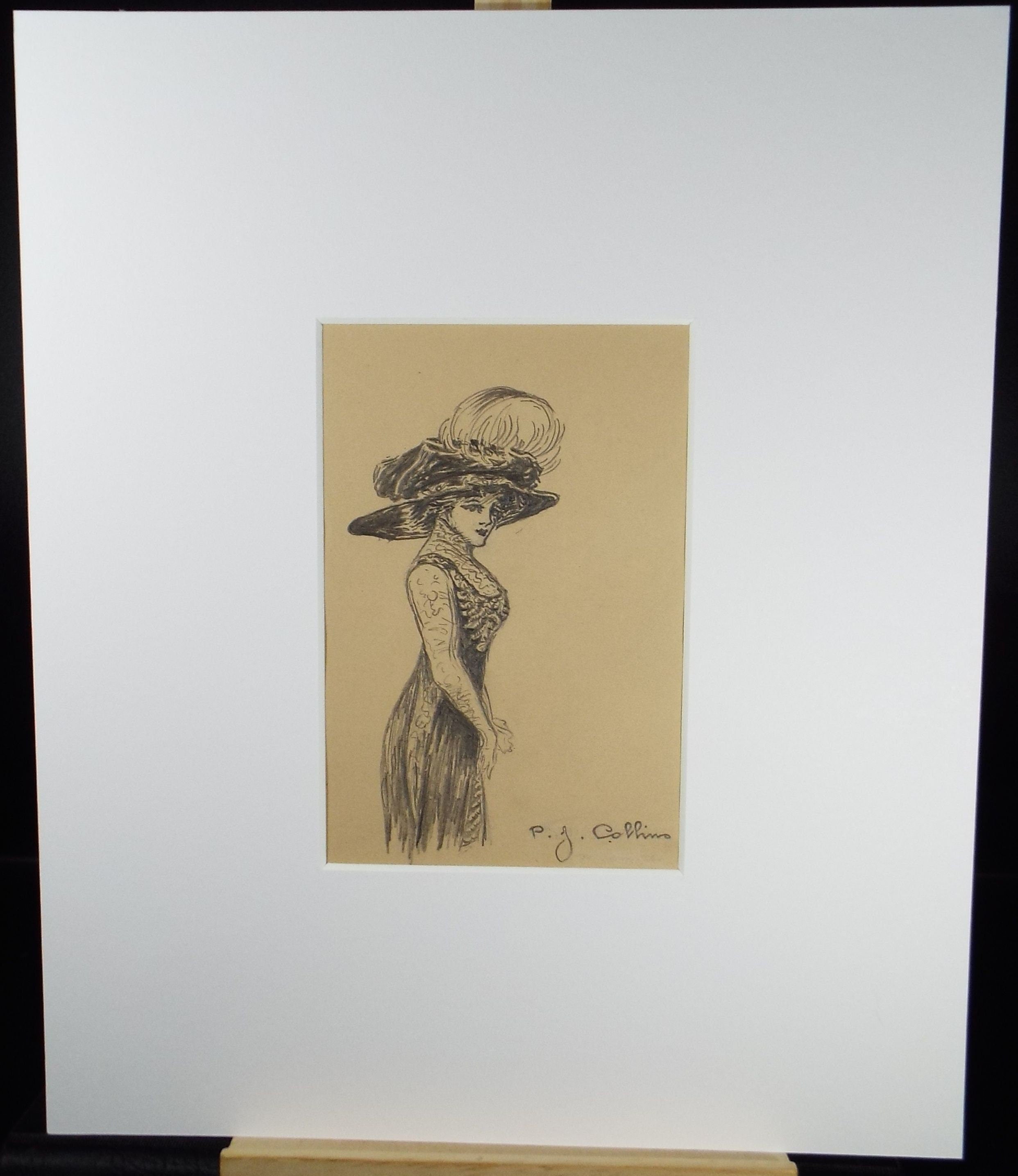 Original Pencil Drawing, 'Elegant Female figure', Circa 1910, Artist Unknown