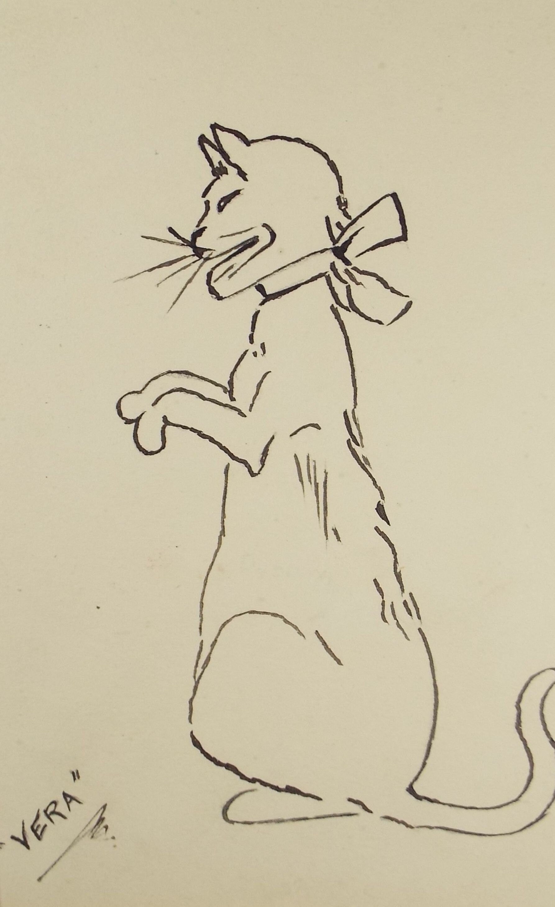 Original Pen & Ink Drawing , 'Vera - Naive portrait of a Cat', Circa 1910, Artist Unknown