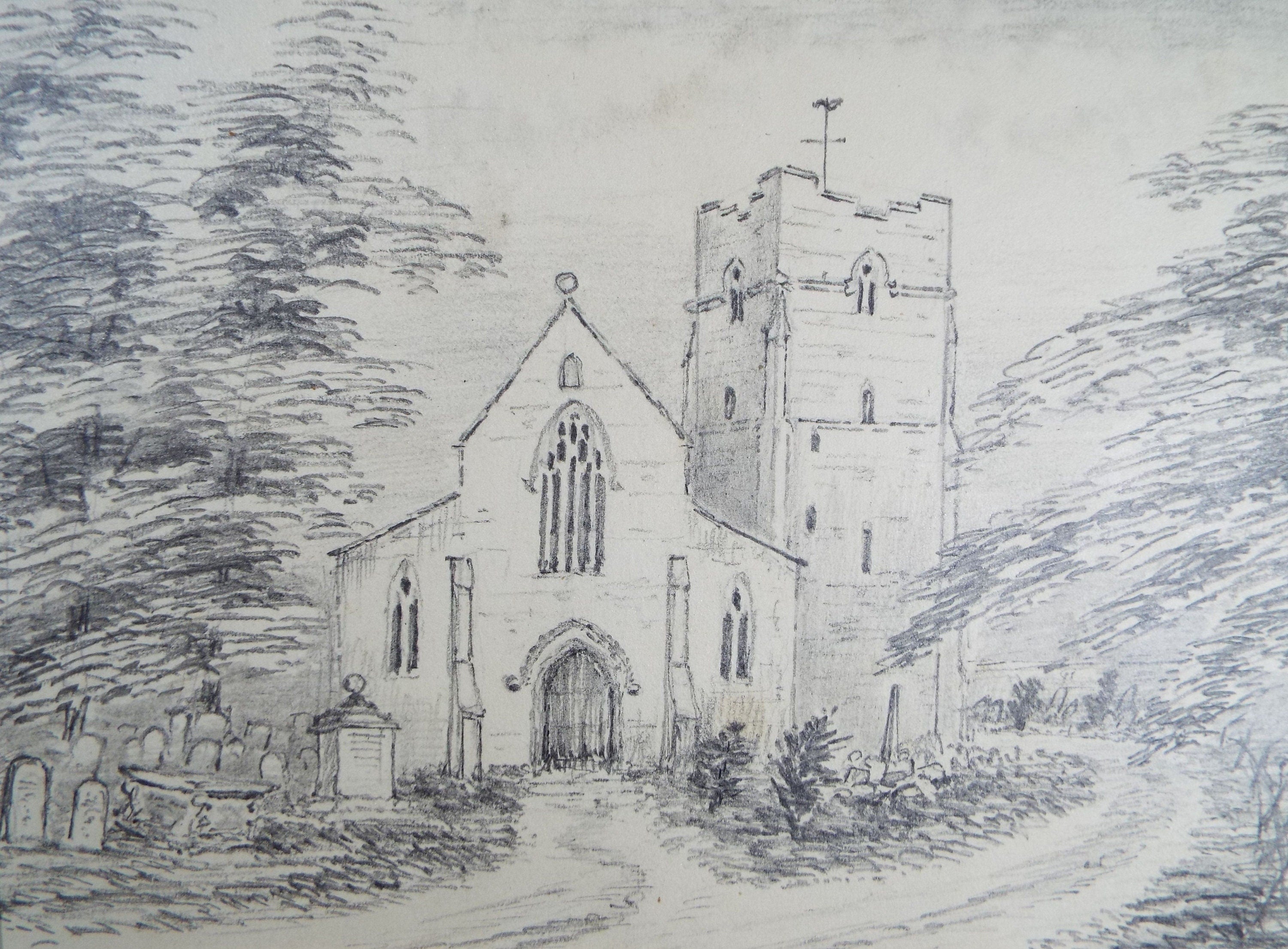 Original Pencil Drawing, 'Presteign Church'', Dated 1894,  Artist Unknown