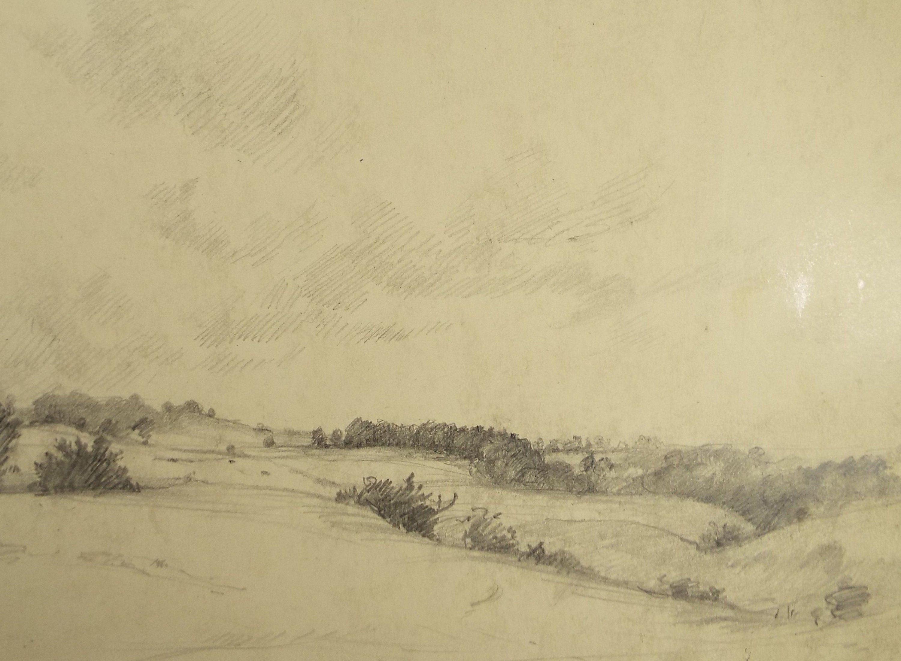 Original Pencil Drawing, 'Hilly Landscape', Circa 1920's, Nan C. Livingstone (1876-1952)