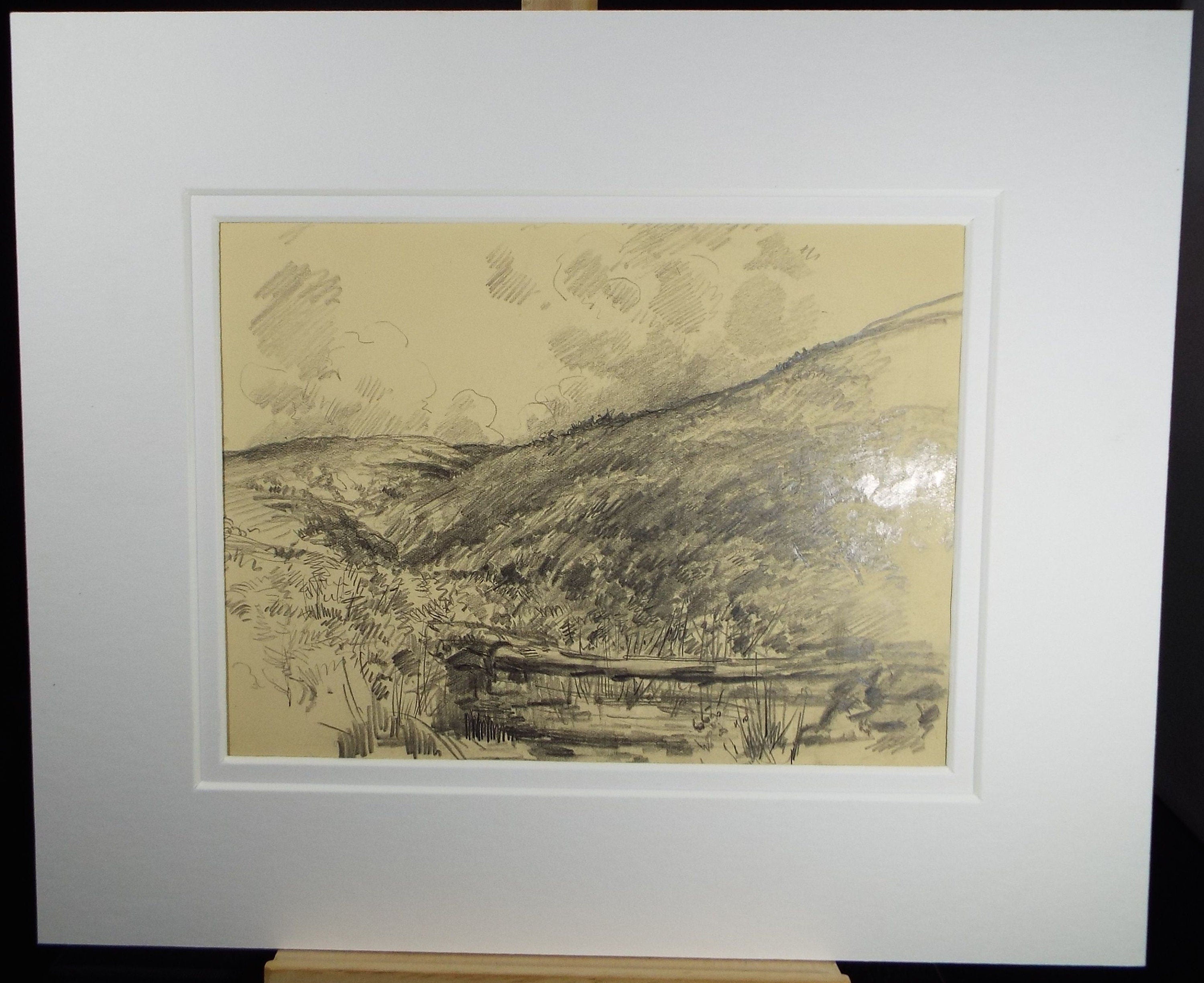 Original Pencil Drawing, 'Moorland Brook', Circa 1920's, Nan C. Livingstone (1876-1952)