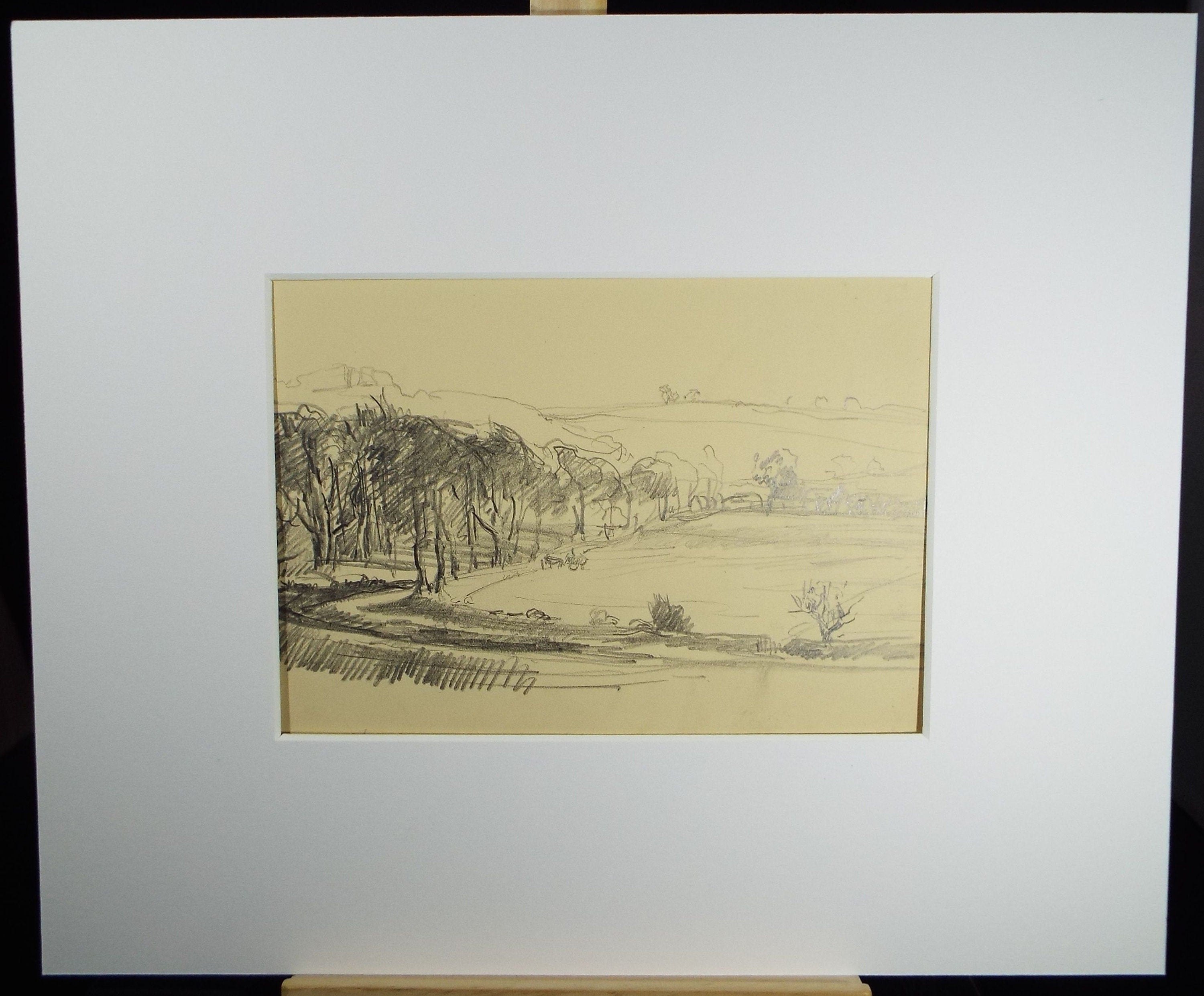 Original Pencil Drawing, 'Tree lined lane'', Circa 1920's, Nan C. Livingstone (1876-1952)