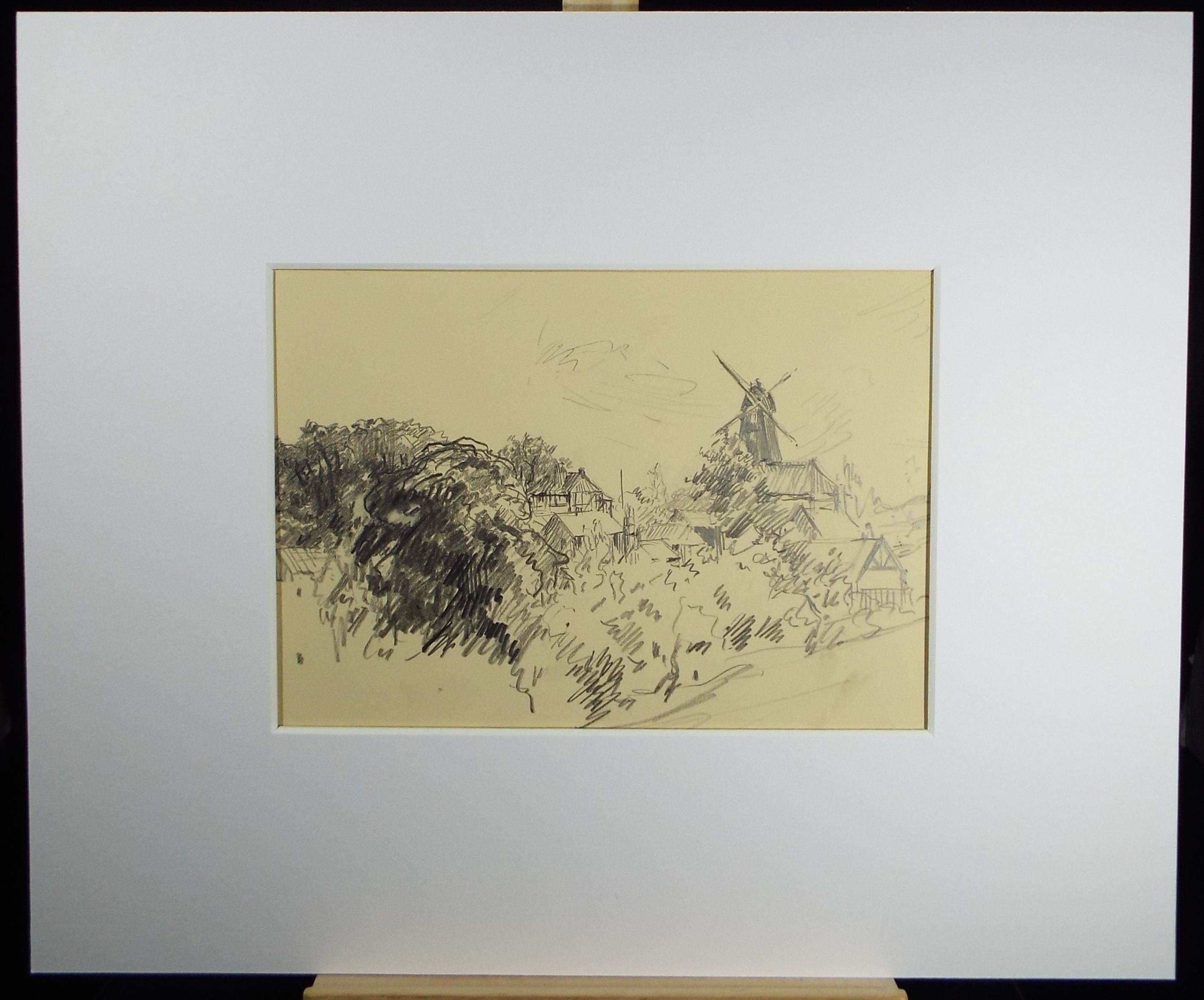 Original Pencil Drawing, 'The Windmill', Circa 1920's, Nan C. Livingstone (1876-1952)