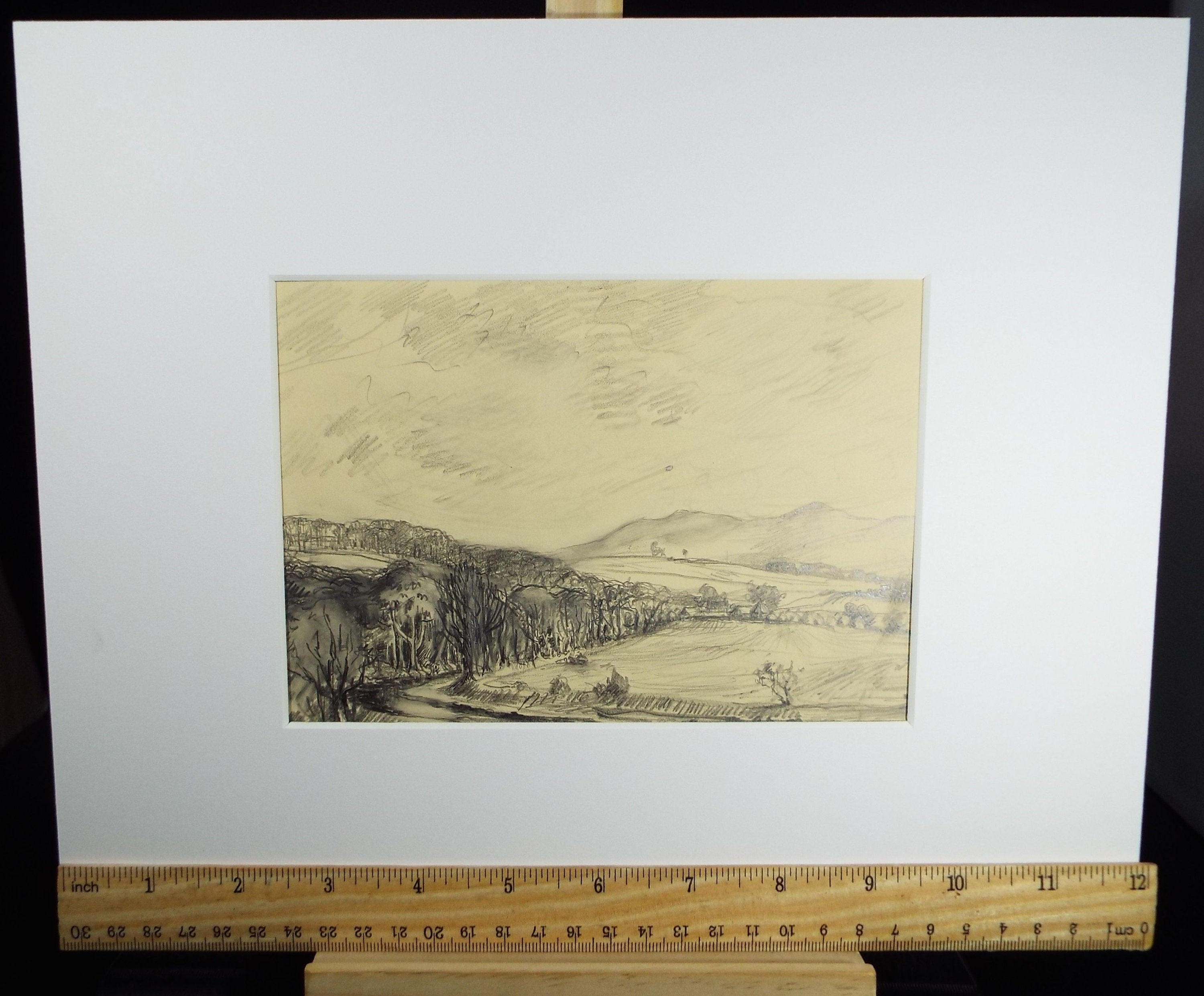 Original Pencil Drawing, 'Tree Lined Lane', Circa 1920's, Nan C. Livingstone (1876-1952)