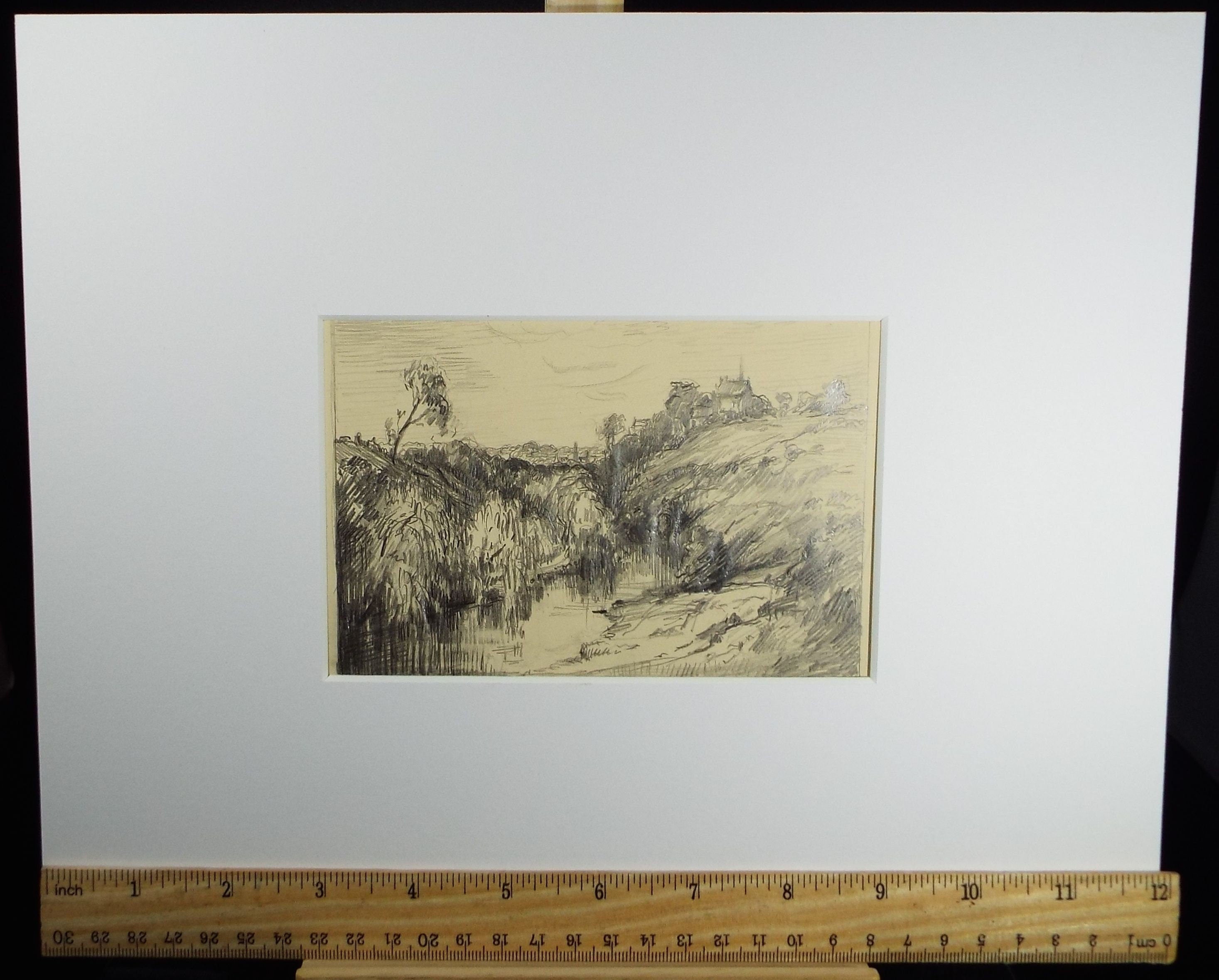 Original Pencil Drawing, 'Wooded Valley', Circa 1920's, Nan C. Livingstone (1876-1952)