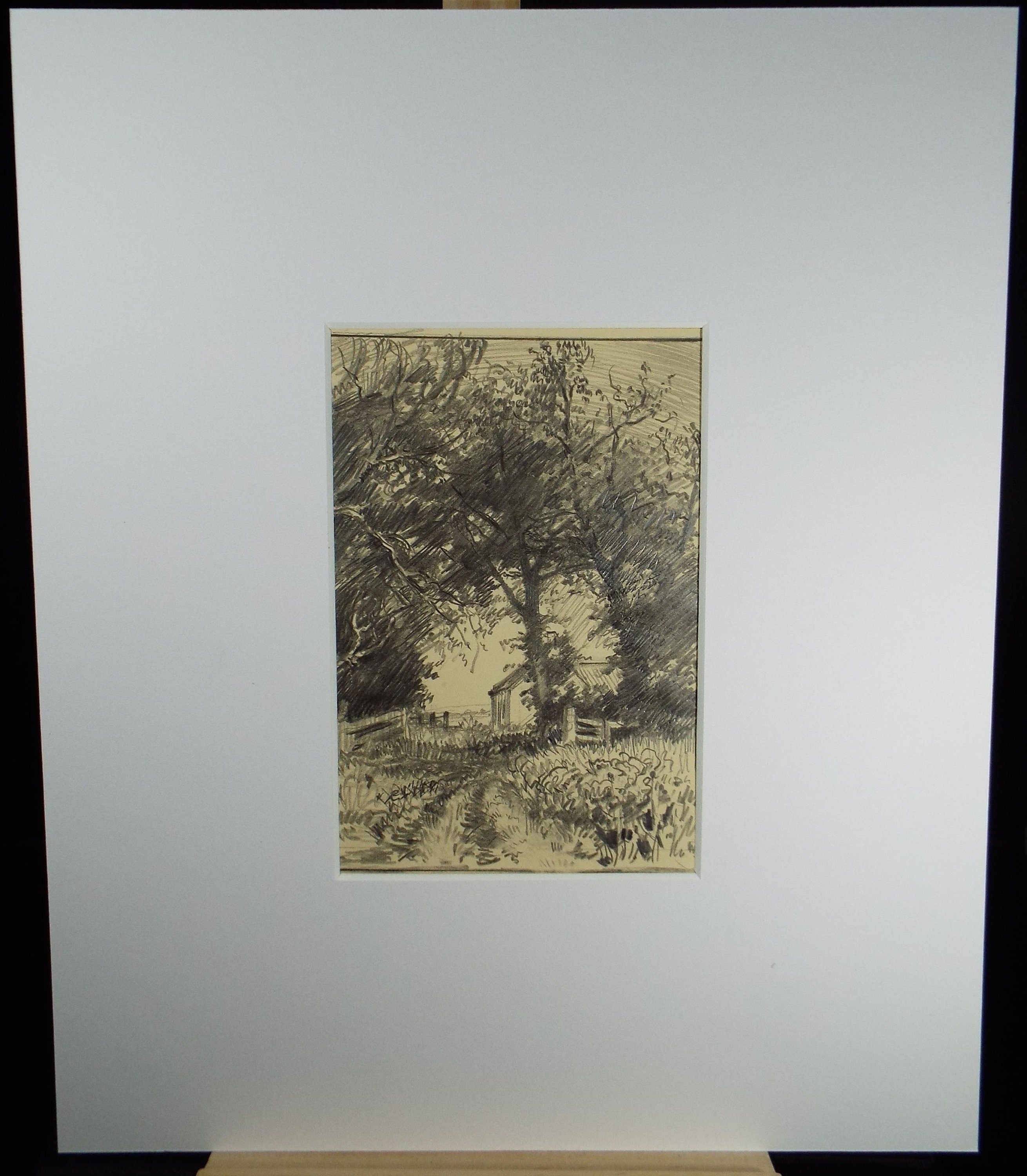 Original Pencil Drawing, 'Farmyard Track with Barn', Circa 1920's, Nan C. Livingstone (1876-1952)