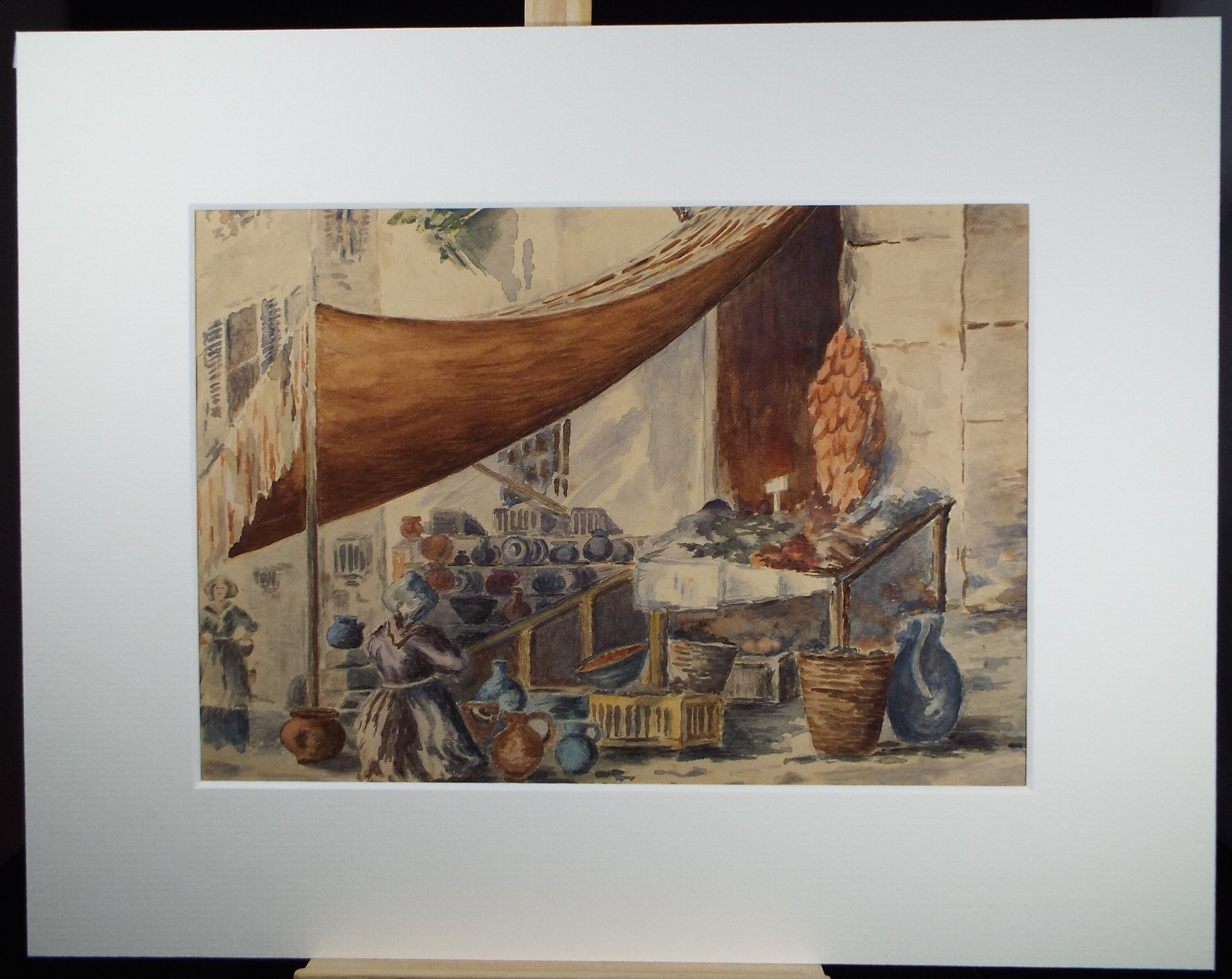 Original Watercolour & Gouache, 'Market Stall', Late 19th Century, Artist Unknown