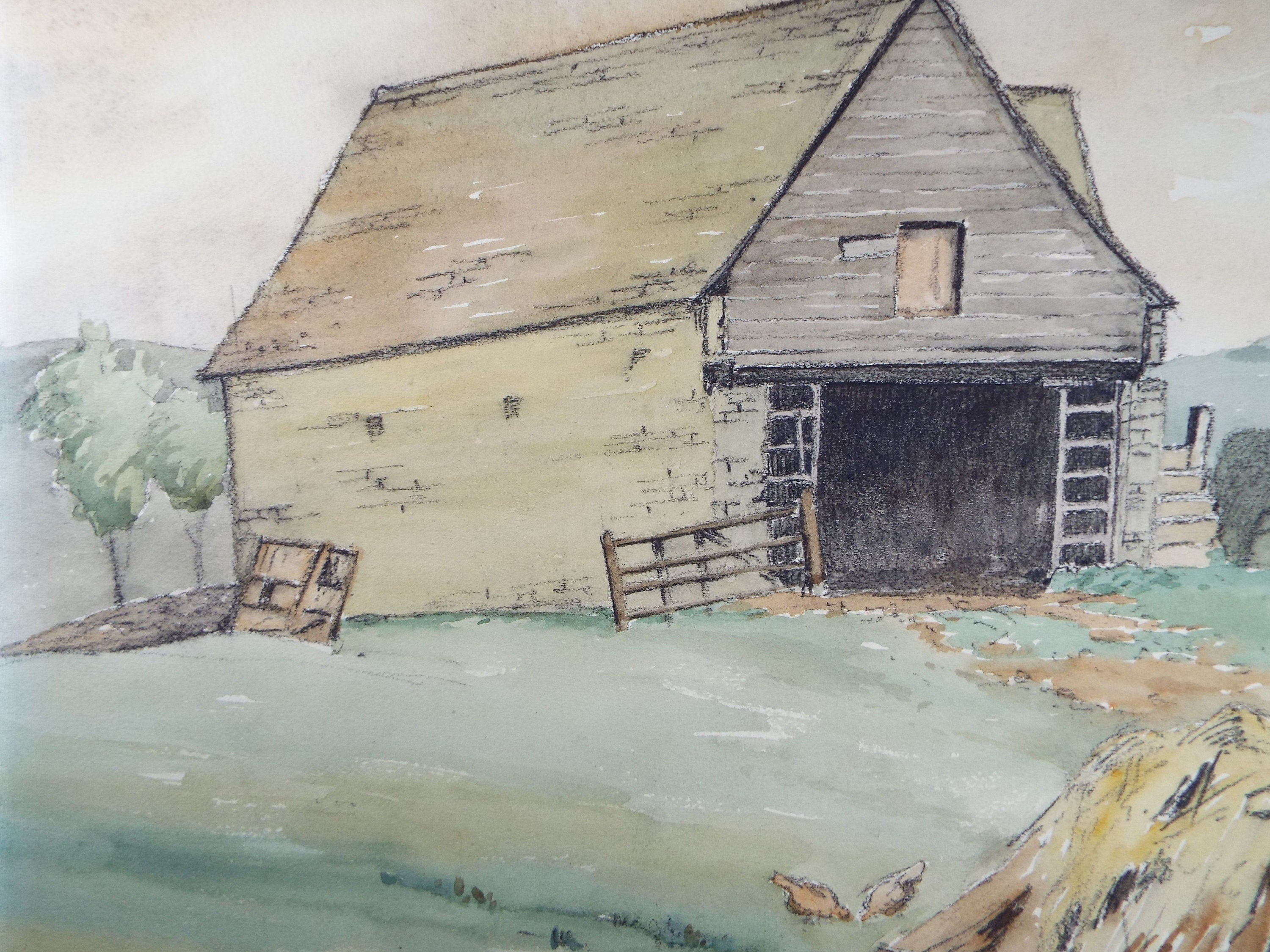 Original Charcoal & Watercolour, 'A Barn', Circa 1930's , Frank Harold Read FRPS (1881-1960)