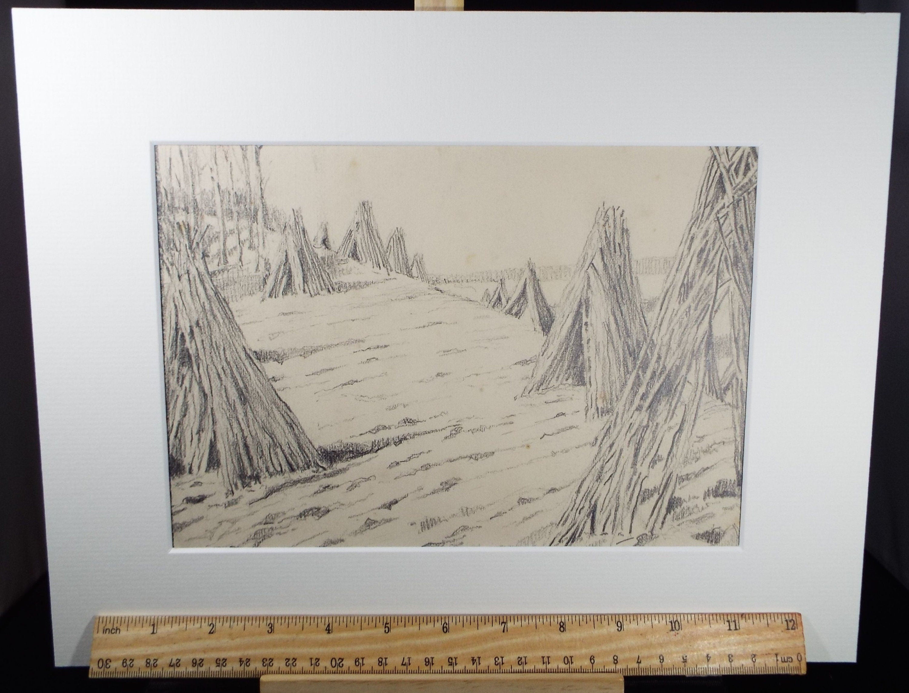 Original Pencil Drawing, 'Corn Stooks', Circa 1930's, Frank Harold Read (1881-1960)