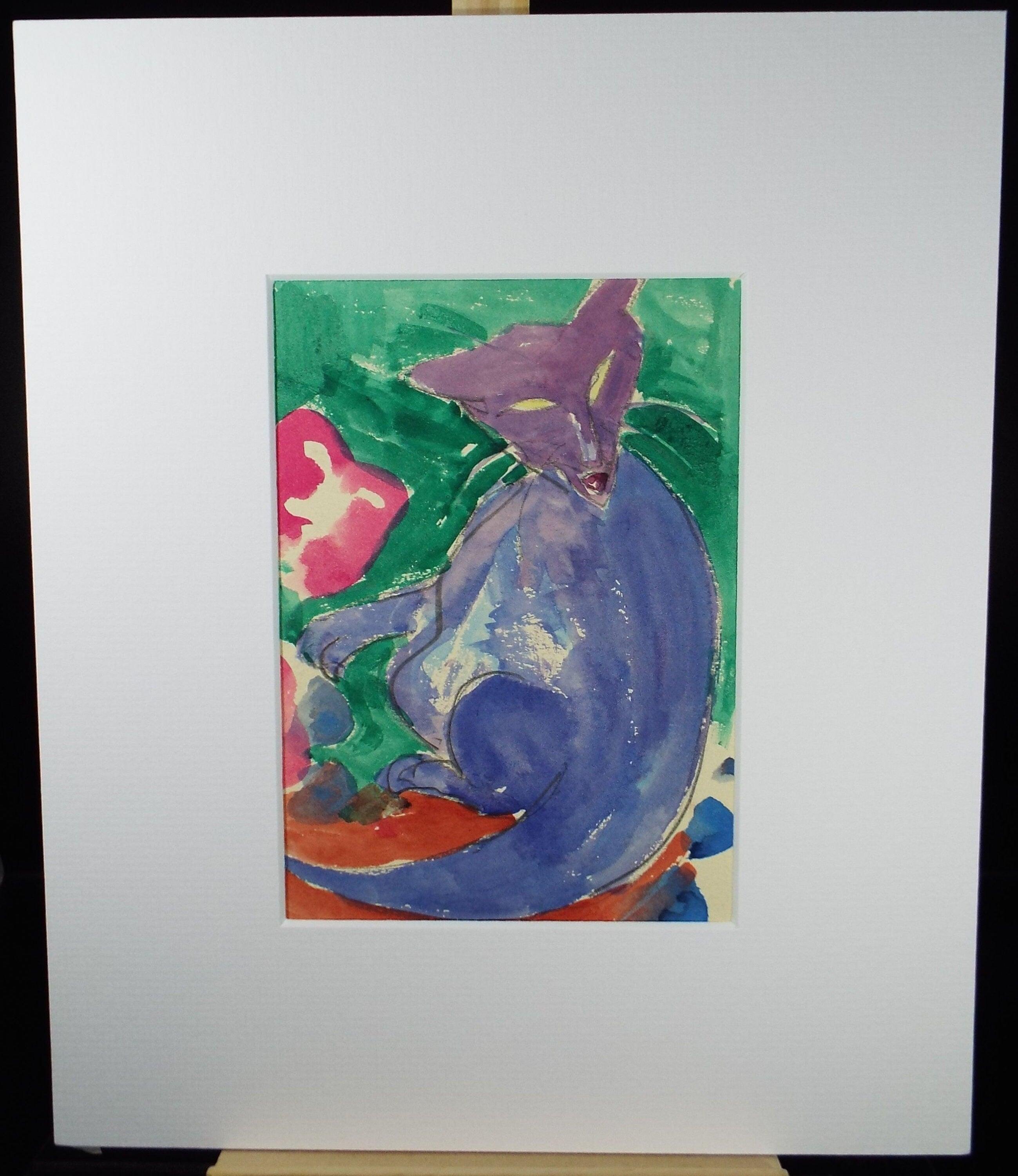 Barbara Karn (b1949) Original watercolour ,'Study of a cat- Violet', Circa 2002