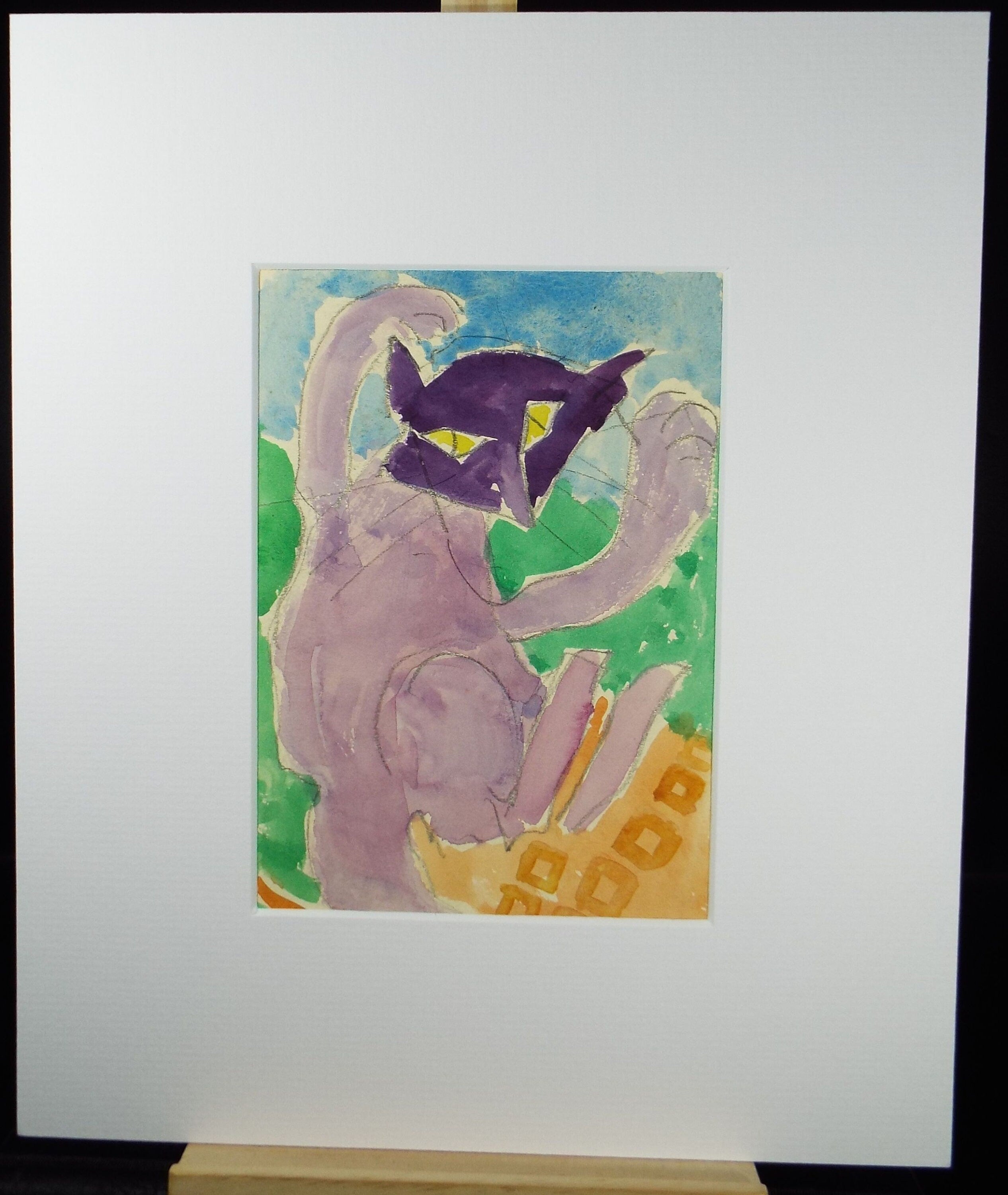 Barbara Karn (b1949) Original watercolour ,'Study of a cat - Violet', Circa 2002