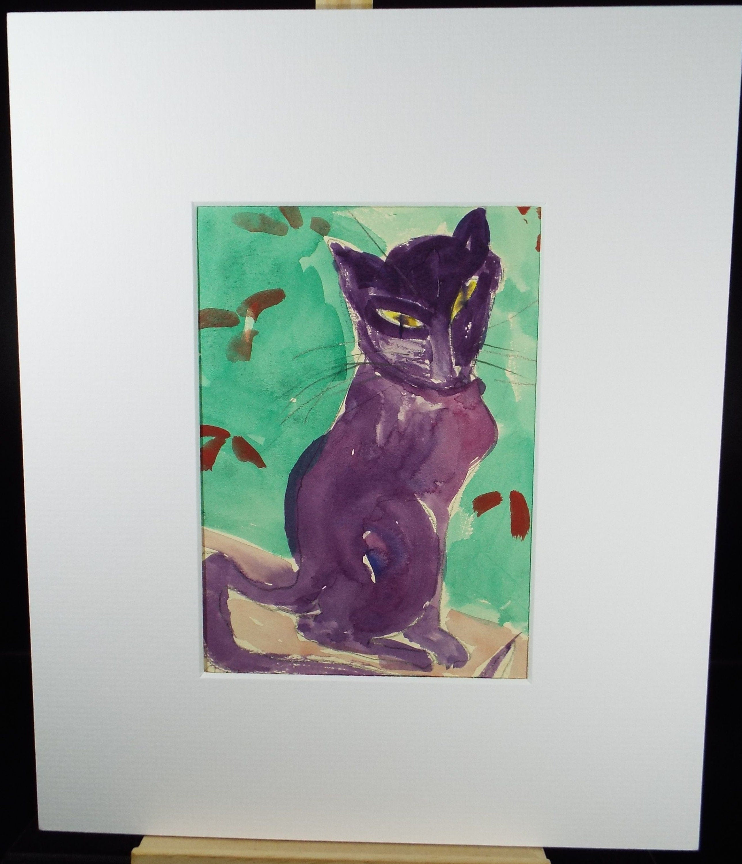 Barbara Karn (b1949) Original watercolour ,'Study of a cat - Violet', Circa 2002, Signed & inscribed below the mount