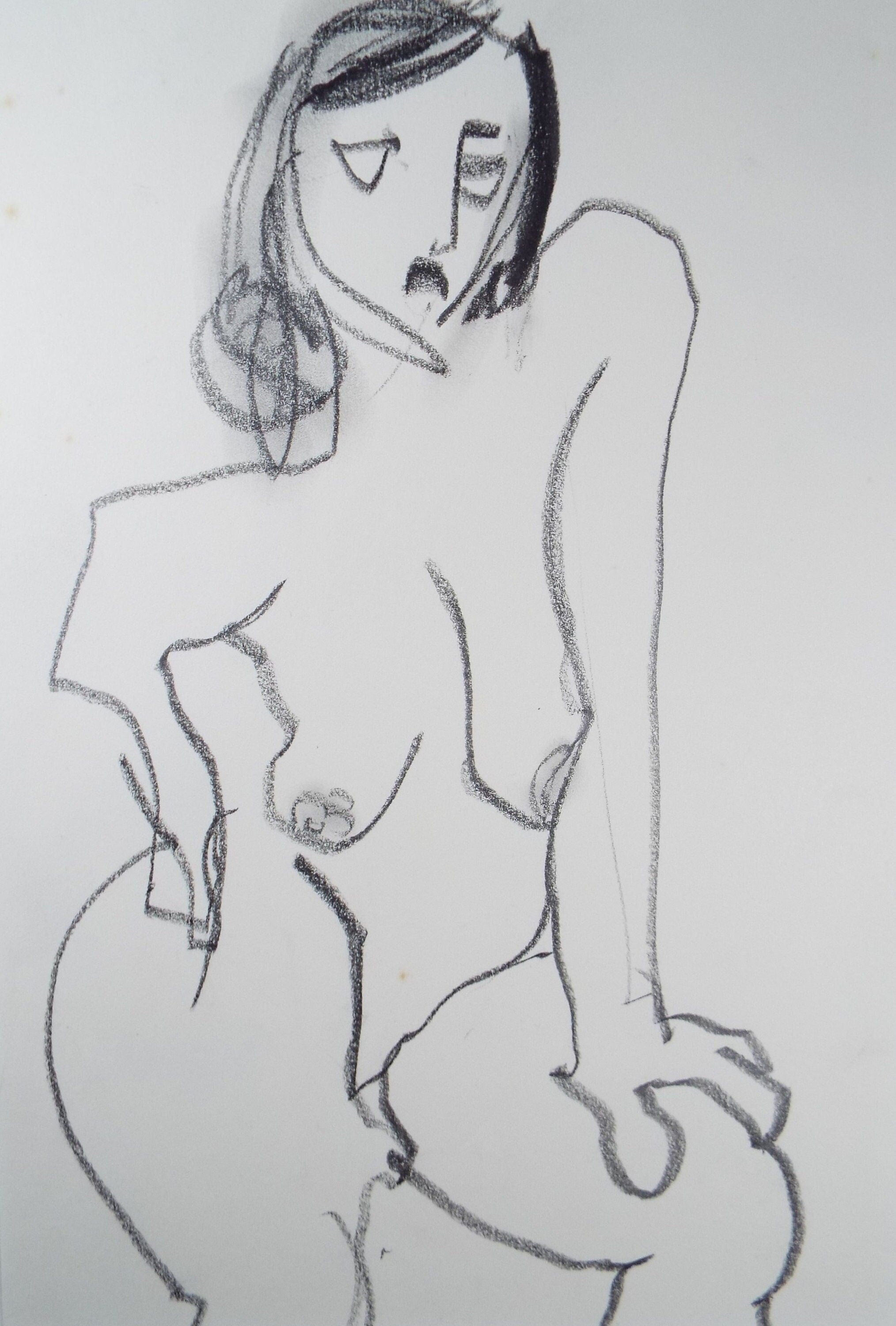 Barbara Karn (b1949) Original Pencil on Paper ,' Standing Nude', Circa 2000, Signed with initials below the mount