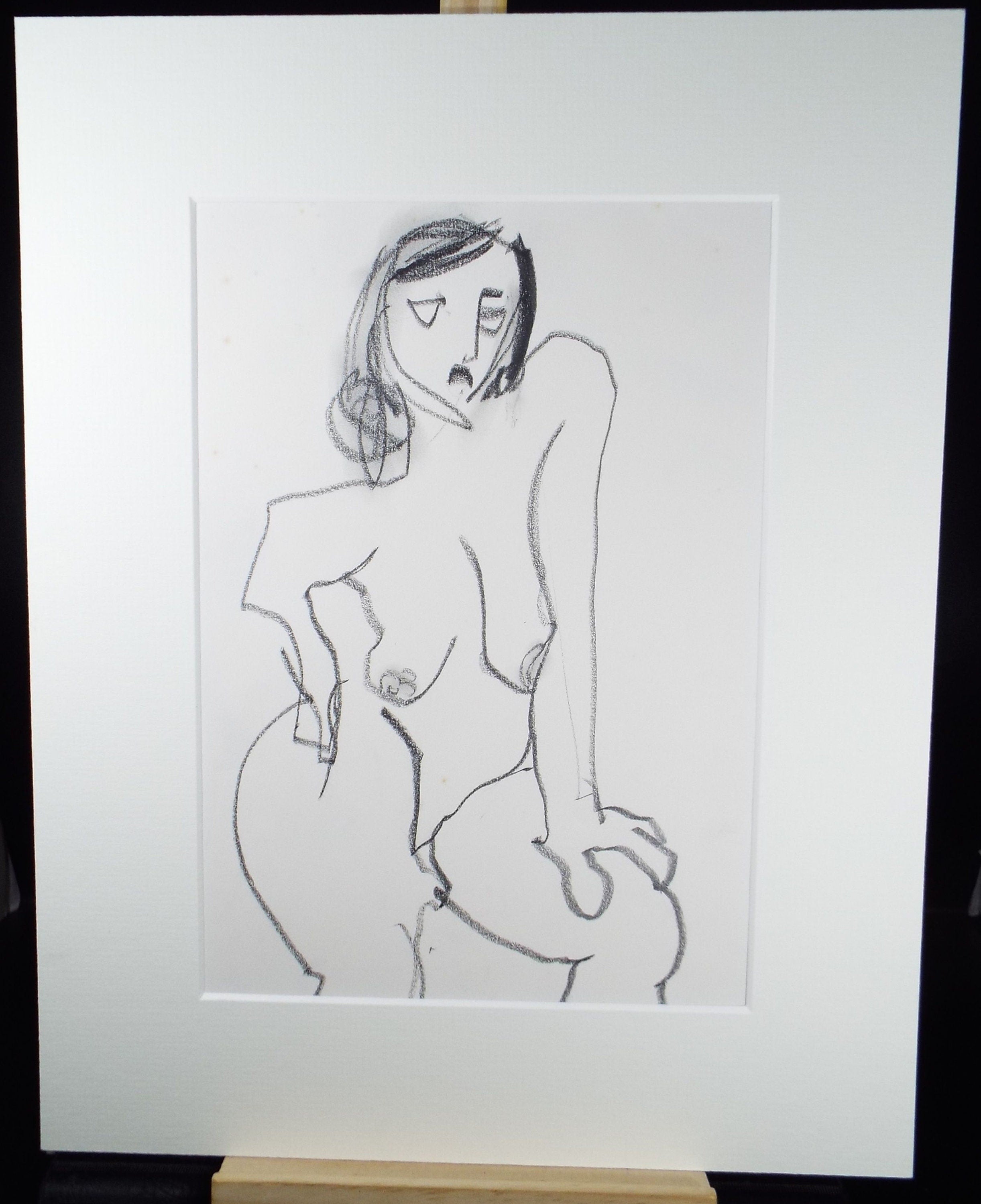 Barbara Karn (b1949) Original Pencil on Paper ,' Standing Nude', Circa 2000, Signed with initials below the mount