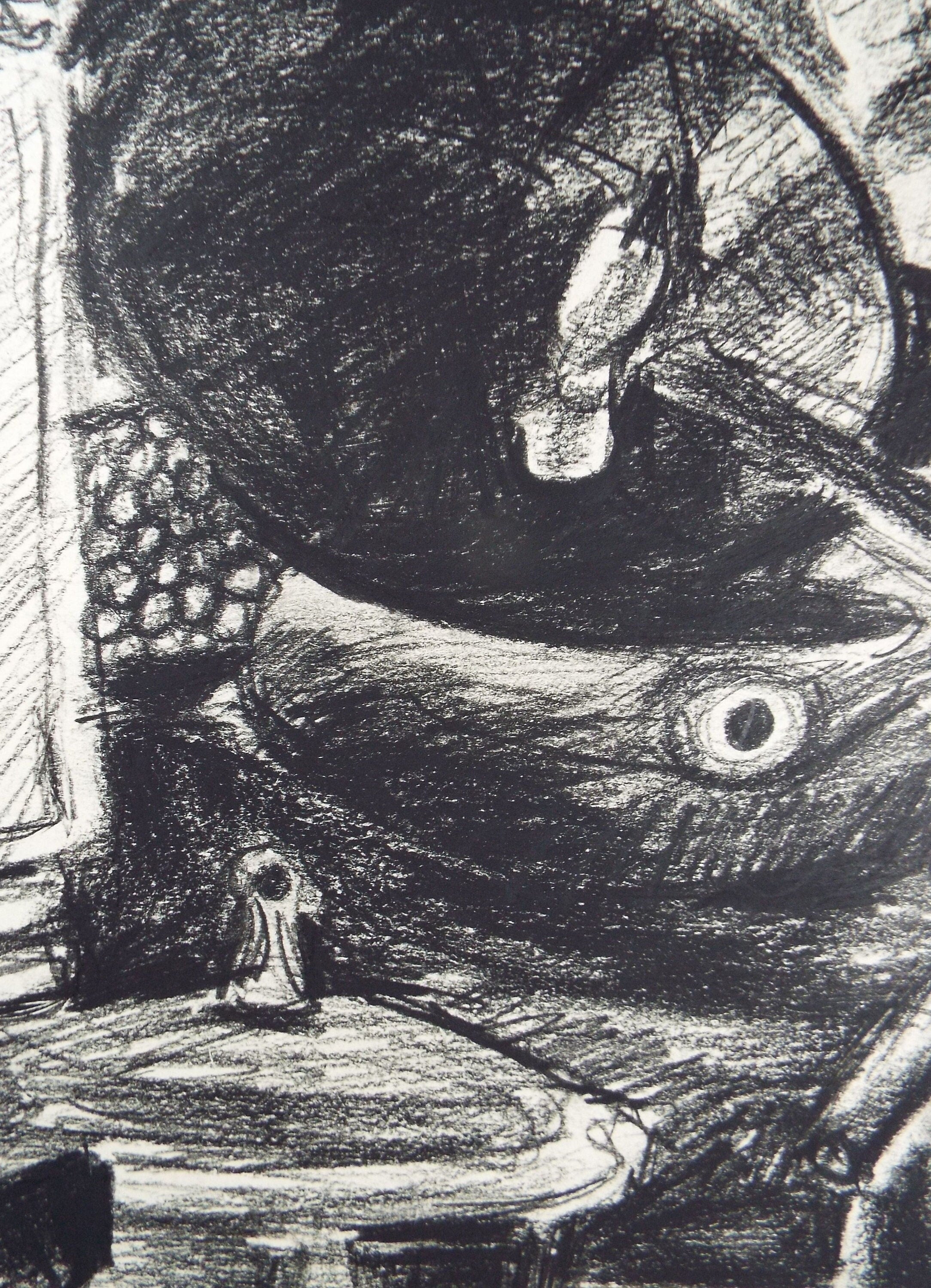 Original Charcoal on Paper, 'Still Life of pans, Circa 1990's, Dorothy Litherland (20th Century British)