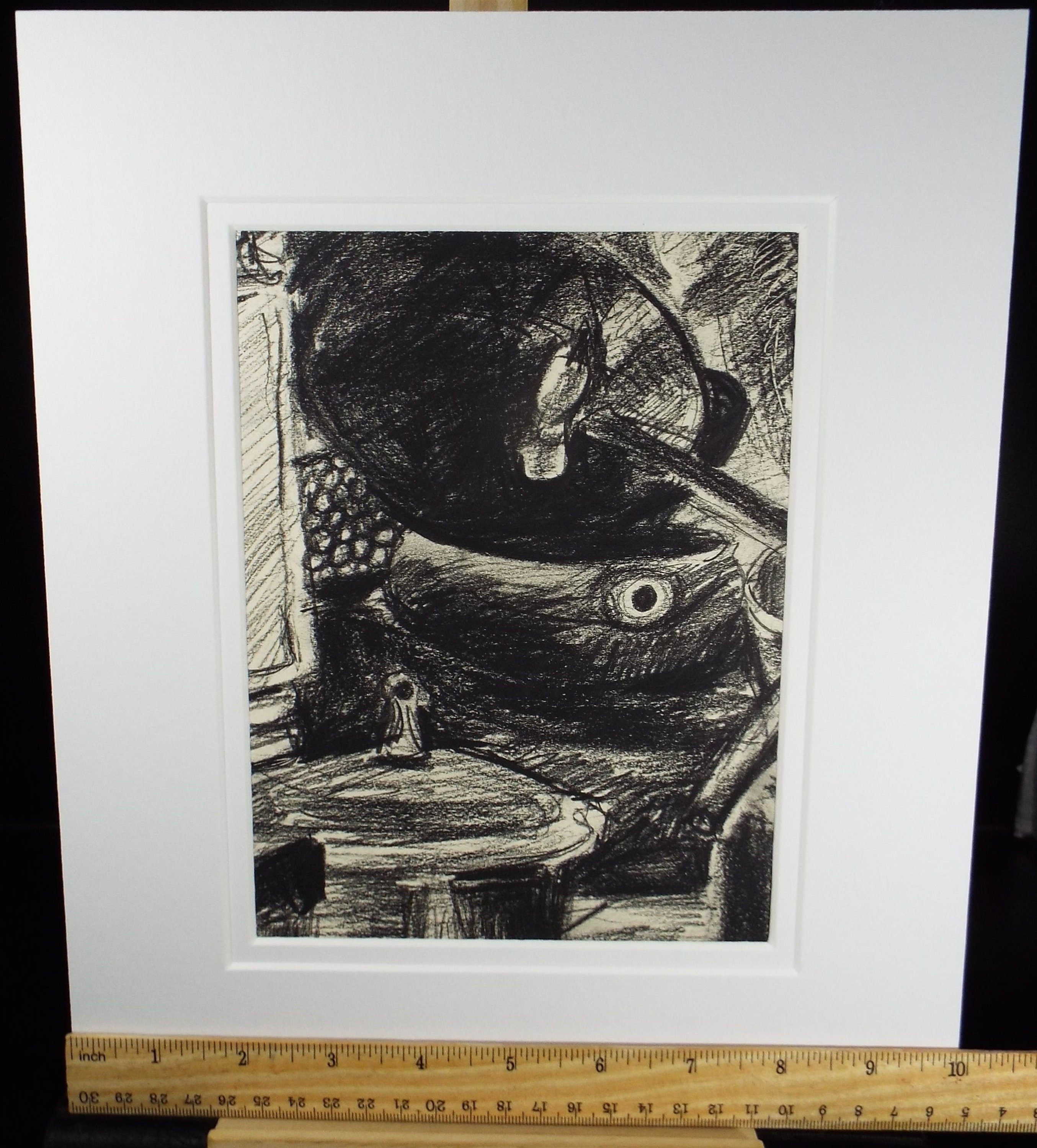 Original Charcoal on Paper, 'Still Life of pans, Circa 1990's, Dorothy Litherland (20th Century British)