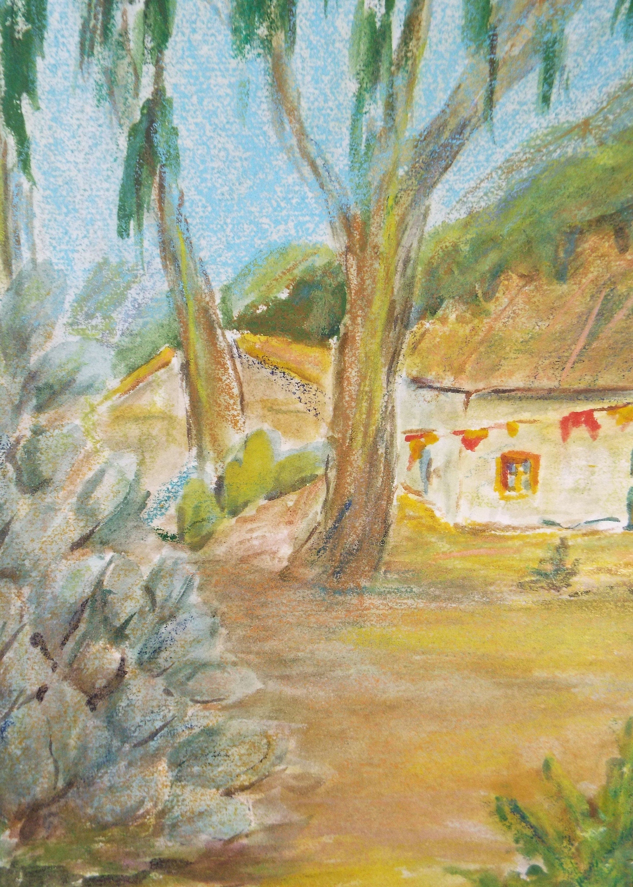 Original Watercolour c1980's, 'Caribbean Cottages' - 'Unknown Artist