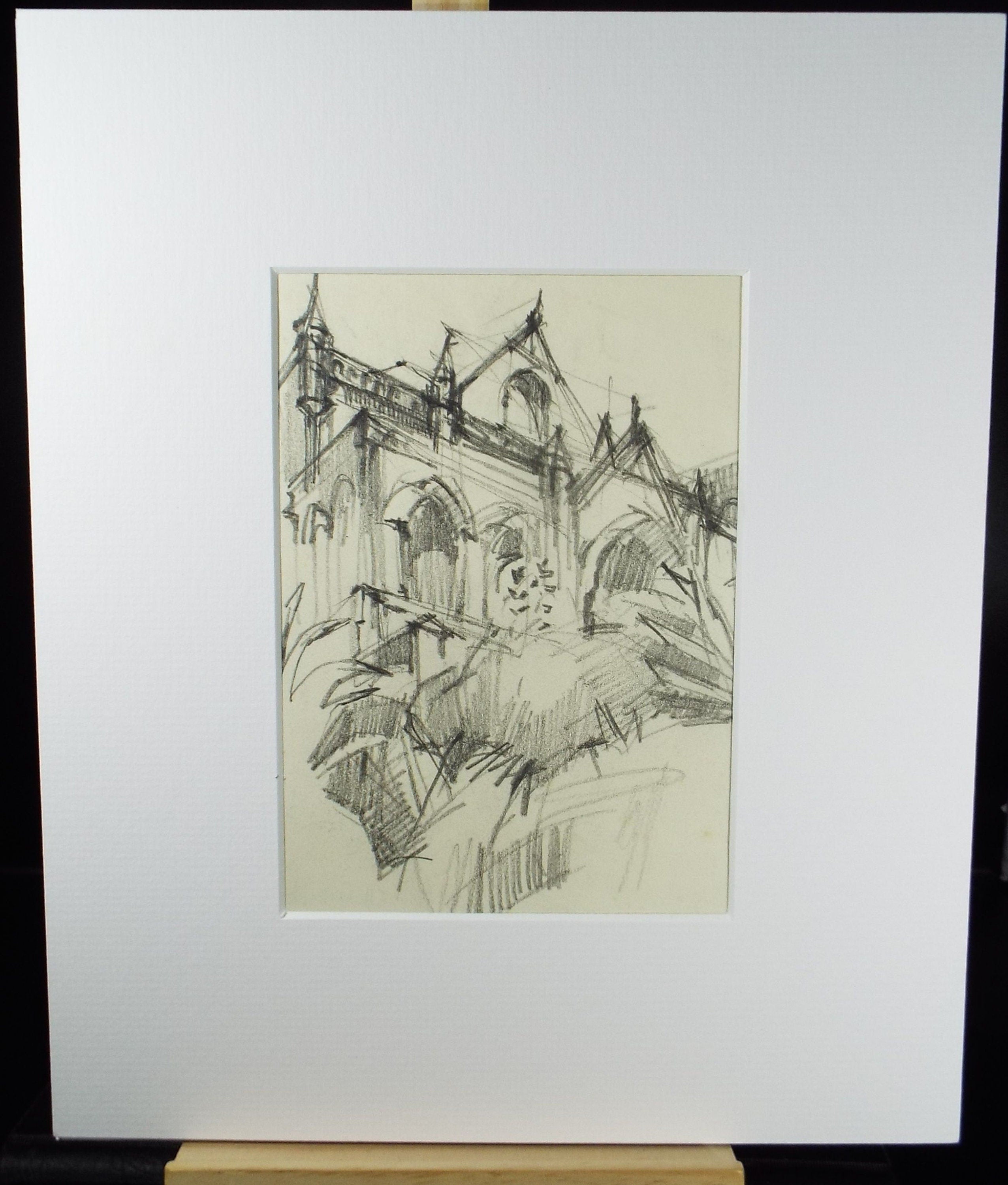 Original Pencil  Drawing, 'Abbey Study' circa 1980's, Douglas Pittuck (1911-1993)