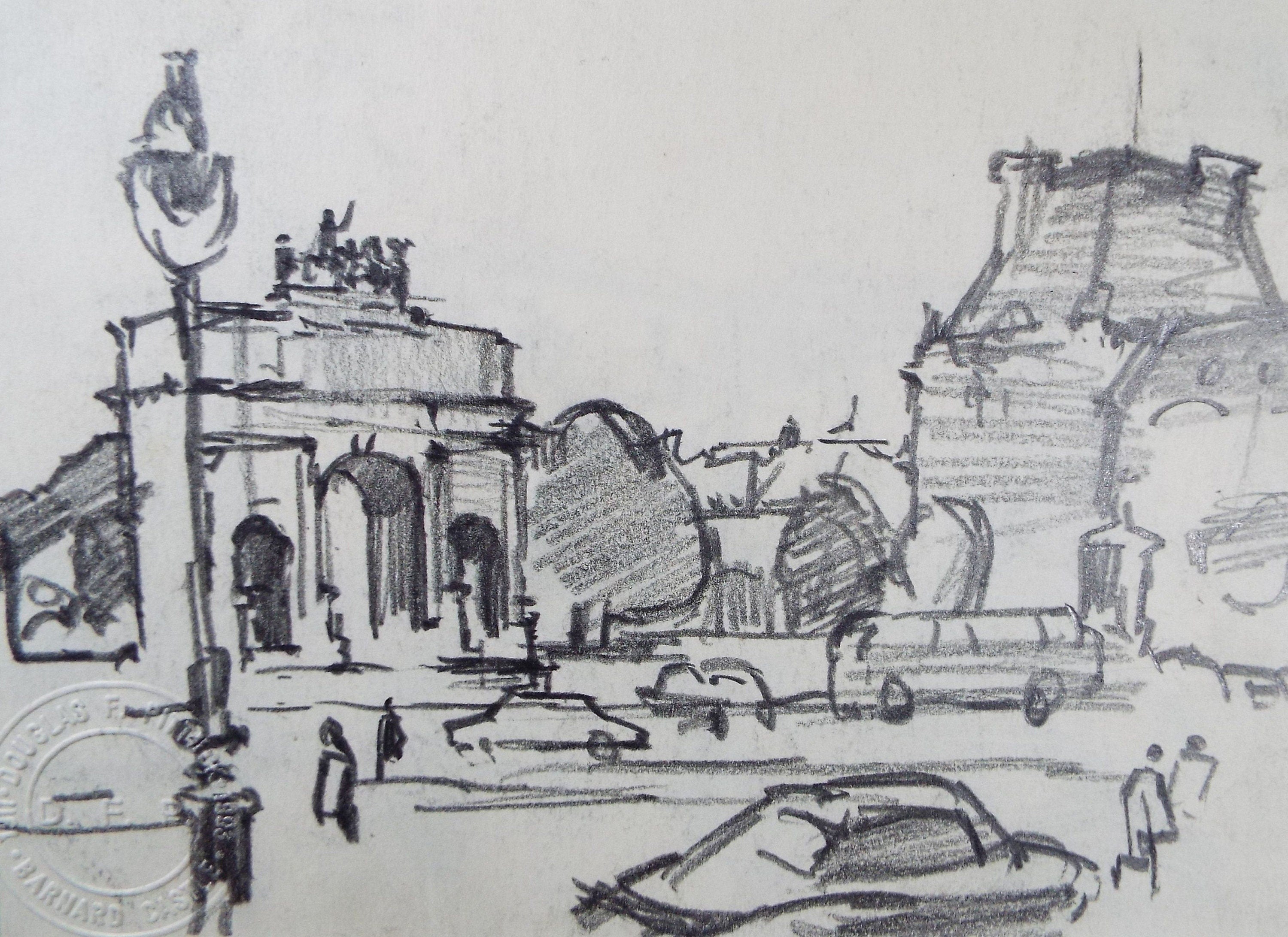 Original Pencil Drawing, 'Paris', Circa 1950's, Douglas Pittuck (1911-1993)