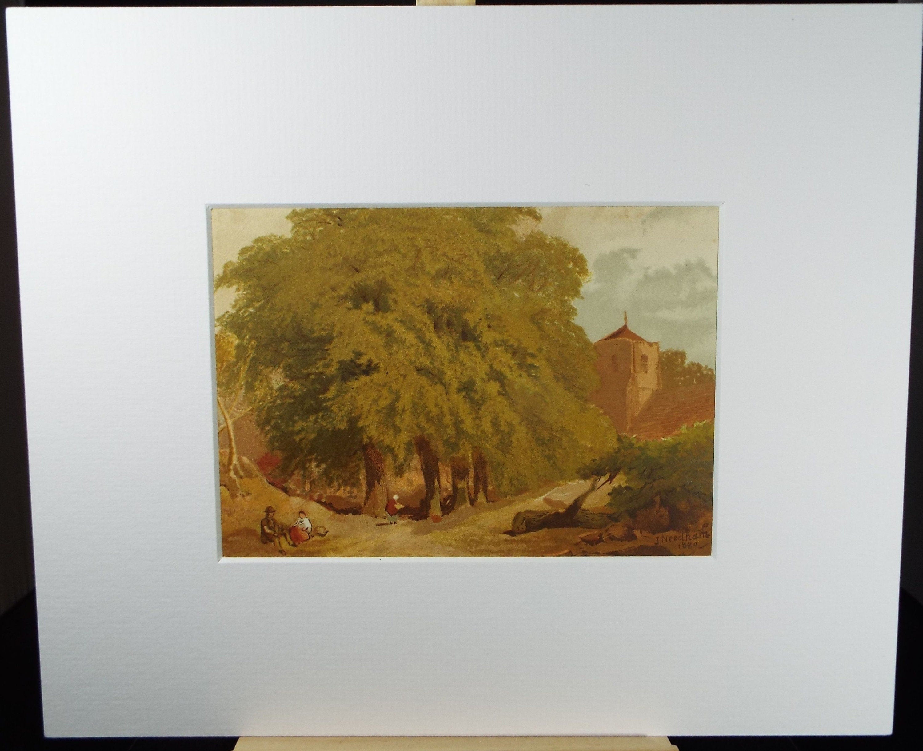 Original Watercolour, 'Country Lane with figures', late 19th Century, signed J Needham