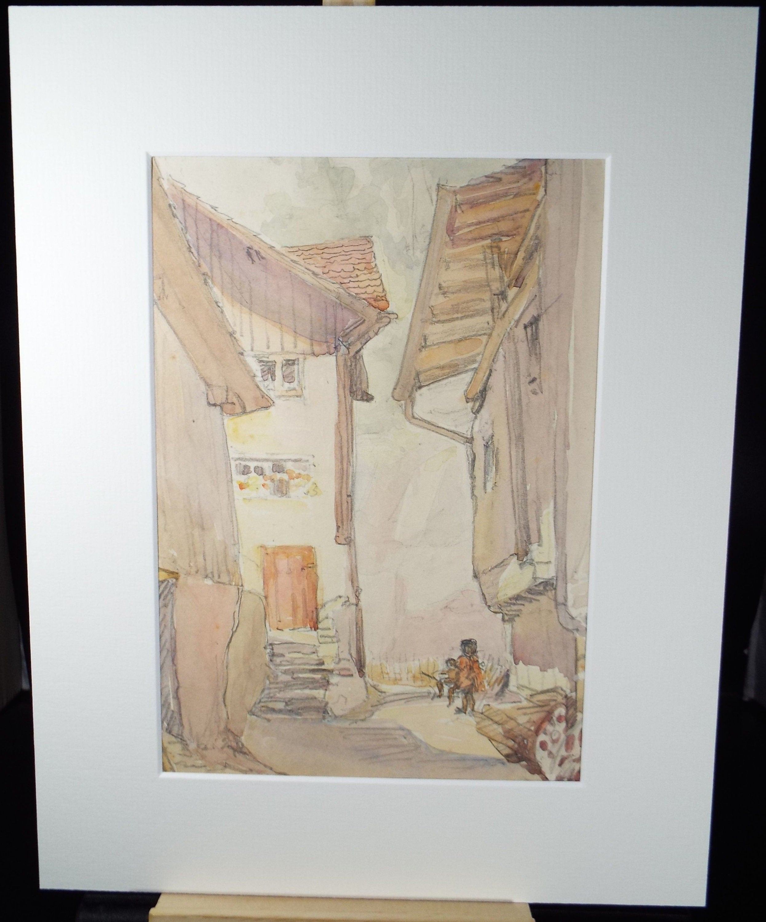 Original Watercolour, 'Austrian Street Scene', c1960's, artist Unknown