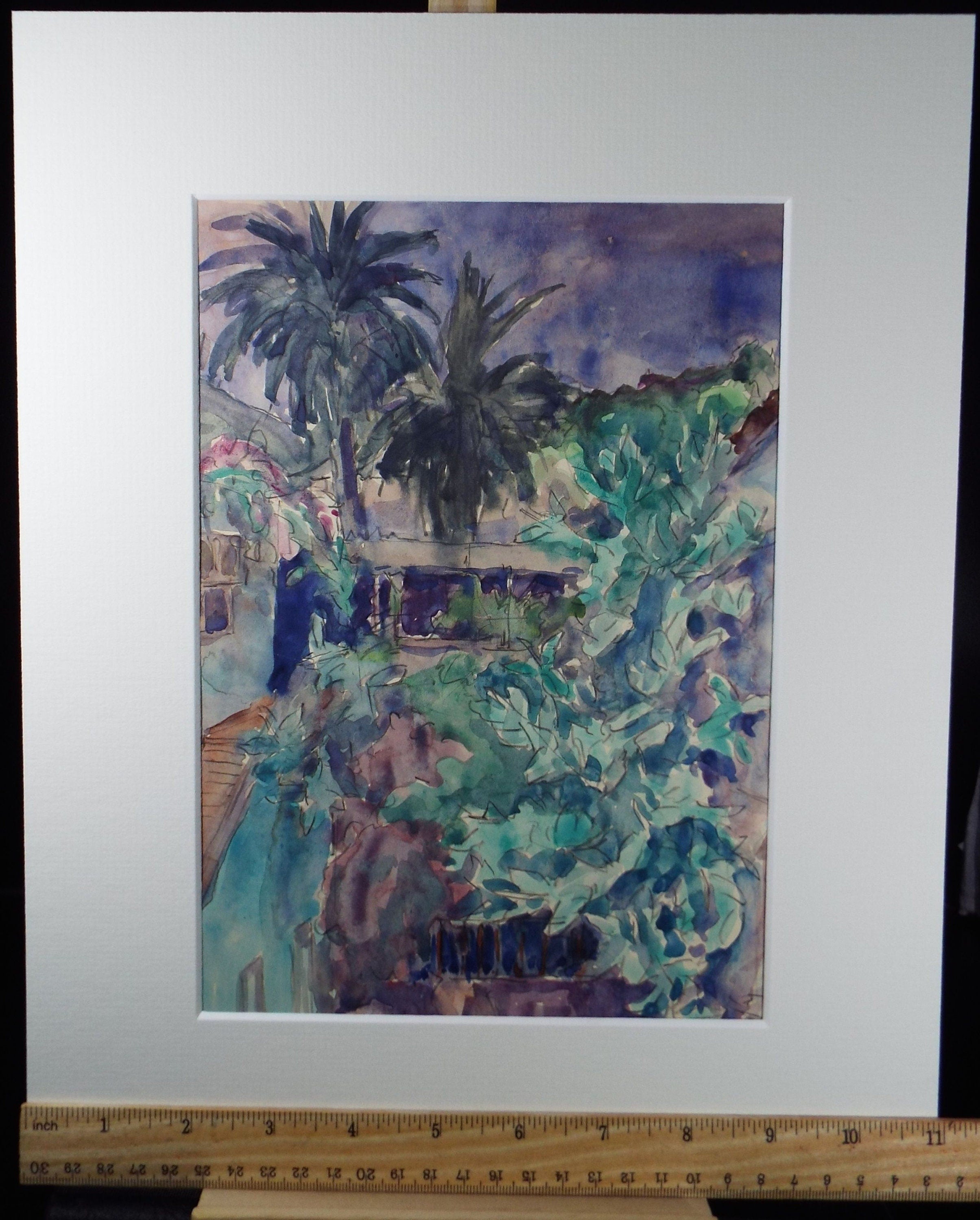 Original Watercolour, 'Spanish Garden', circa 1990, Dorothy Litherland.