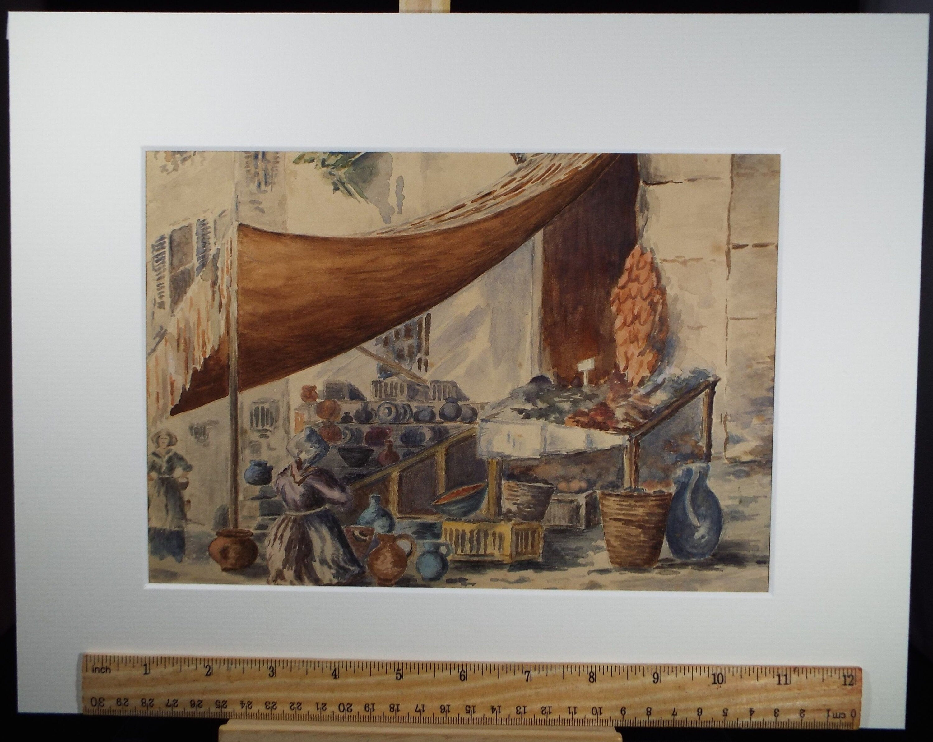 Original Watercolour & Gouache, 'Market Stall', Late 19th Century, Artist Unknown