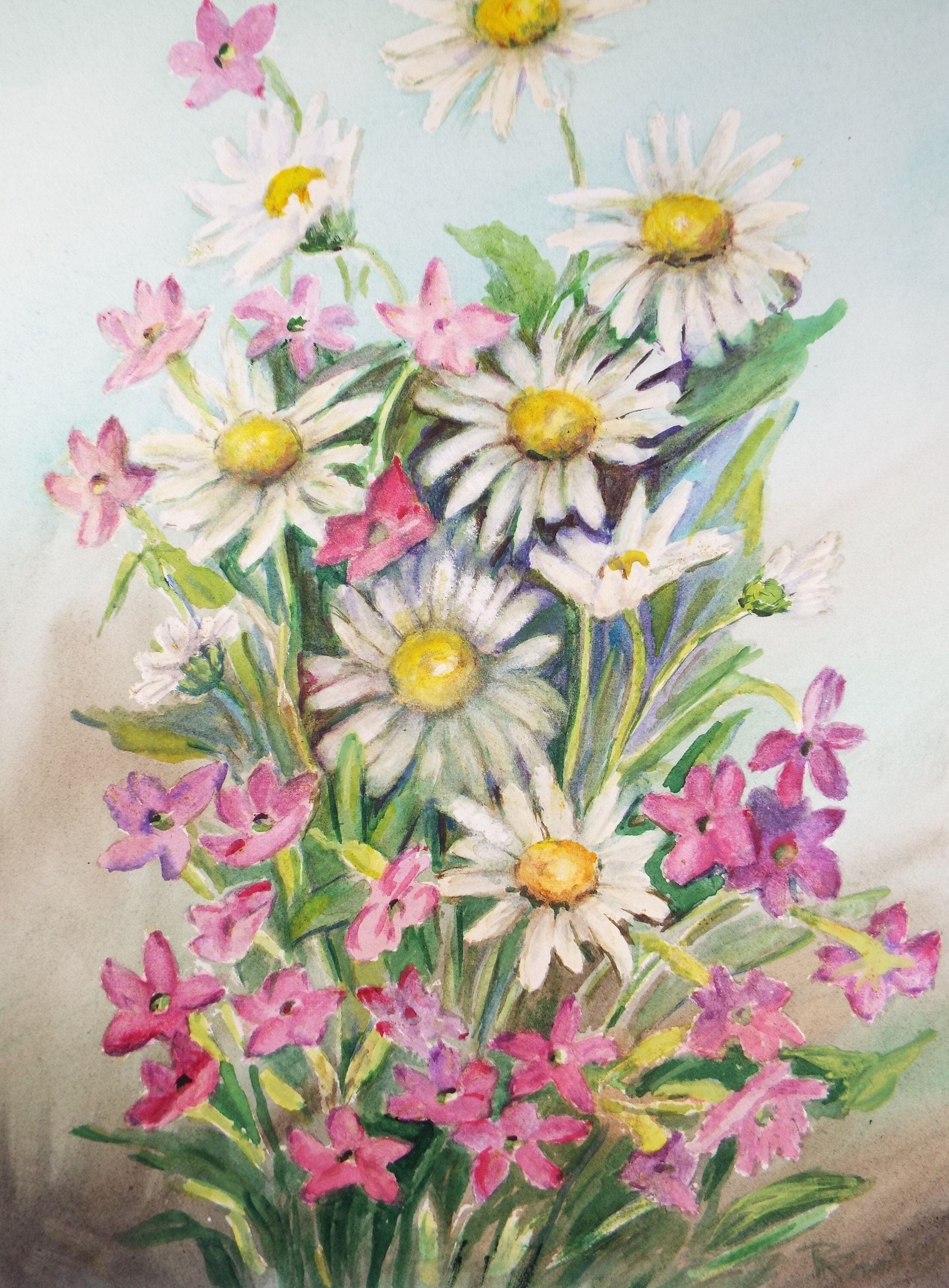 Original Watercolour, 'Still Life of Flowers', Circa 1950's, Artist Unknown