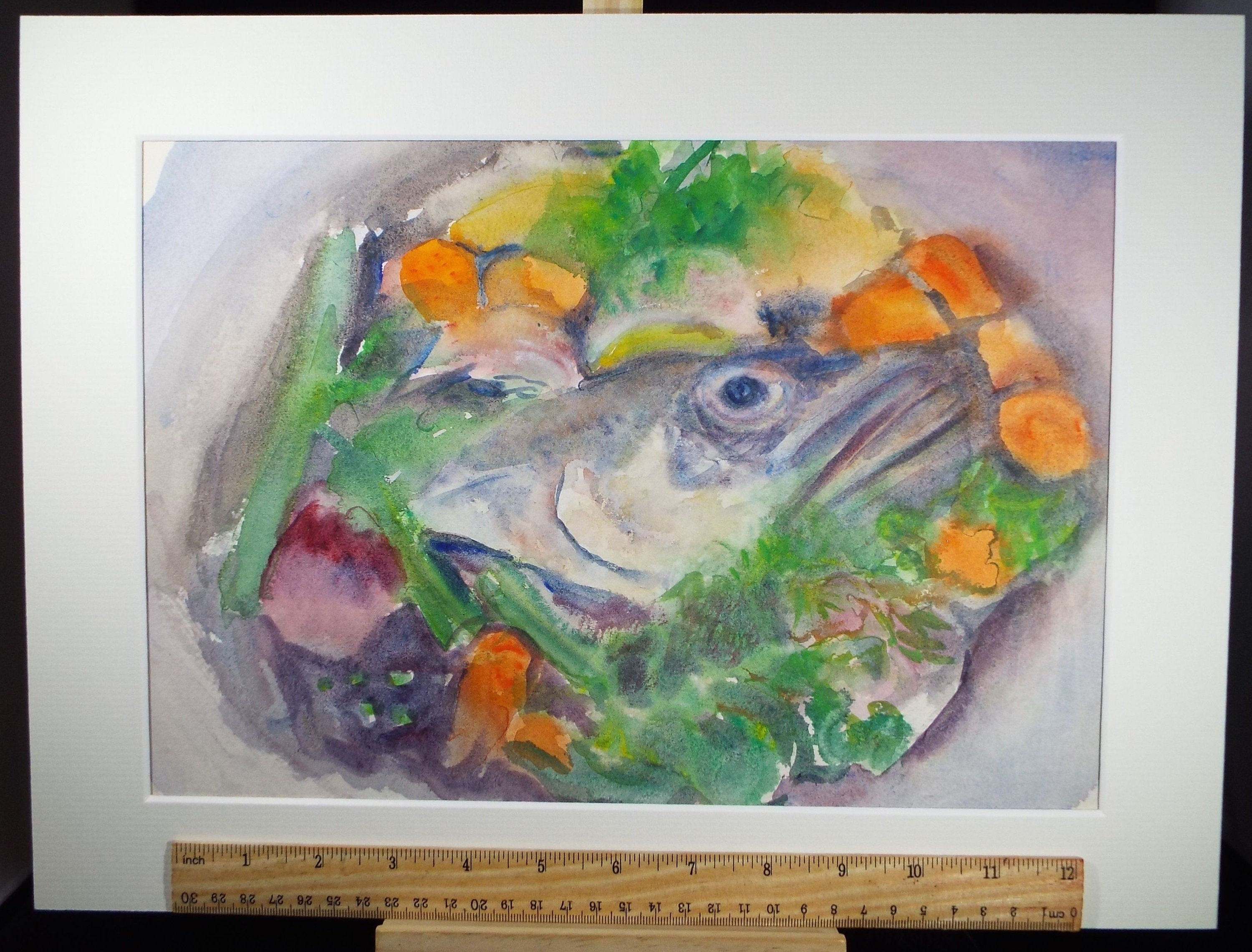 Original Watercolour & Gouache, 'Cod head on a Platter' 1990's, Dorothy Litherland, (20th Century British)