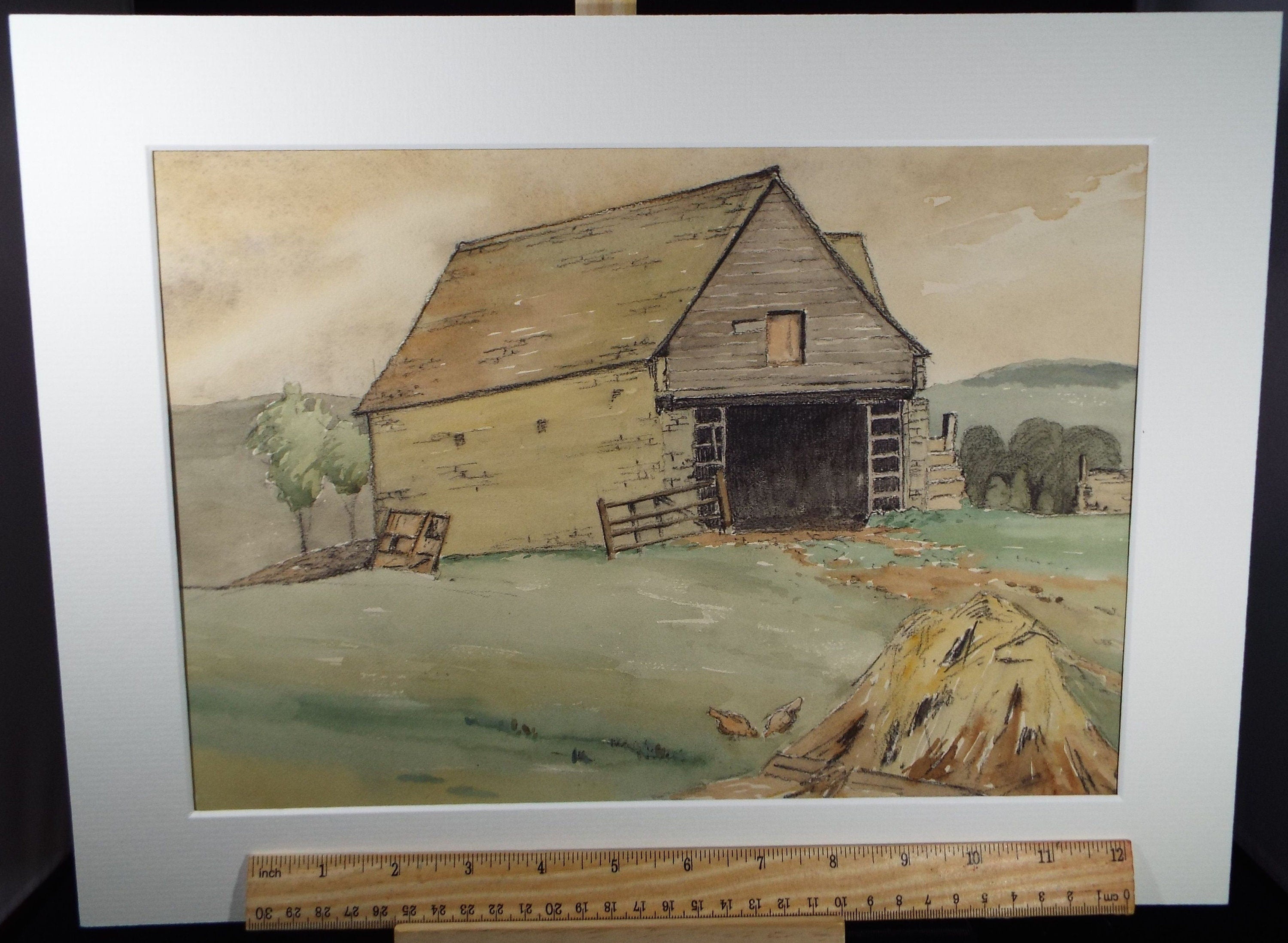 Original Charcoal & Watercolour, 'A Barn', Circa 1930's , Frank Harold Read FRPS (1881-1960)