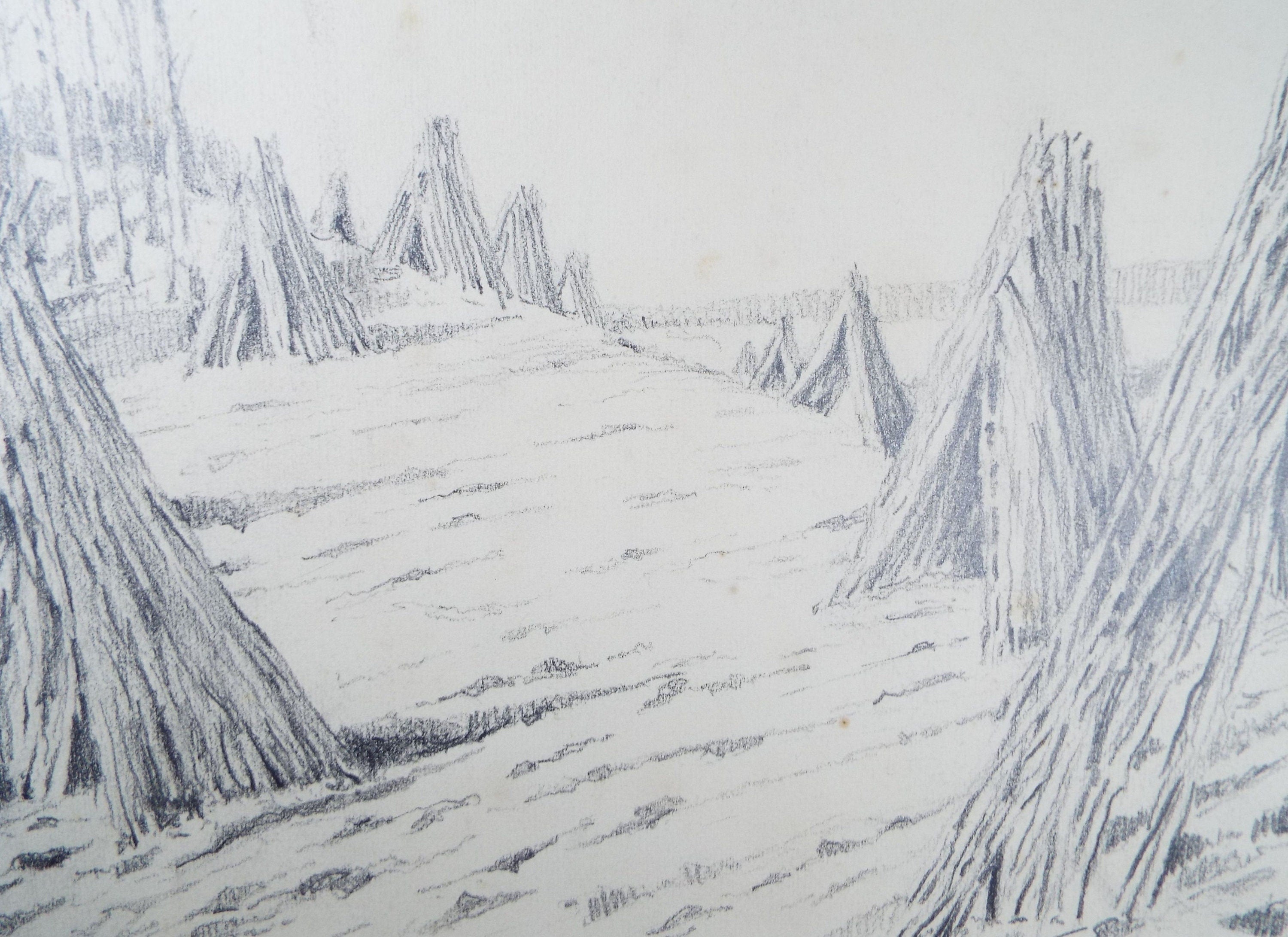 Original Pencil Drawing, 'Corn Stooks', Circa 1930's, Frank Harold Read (1881-1960)