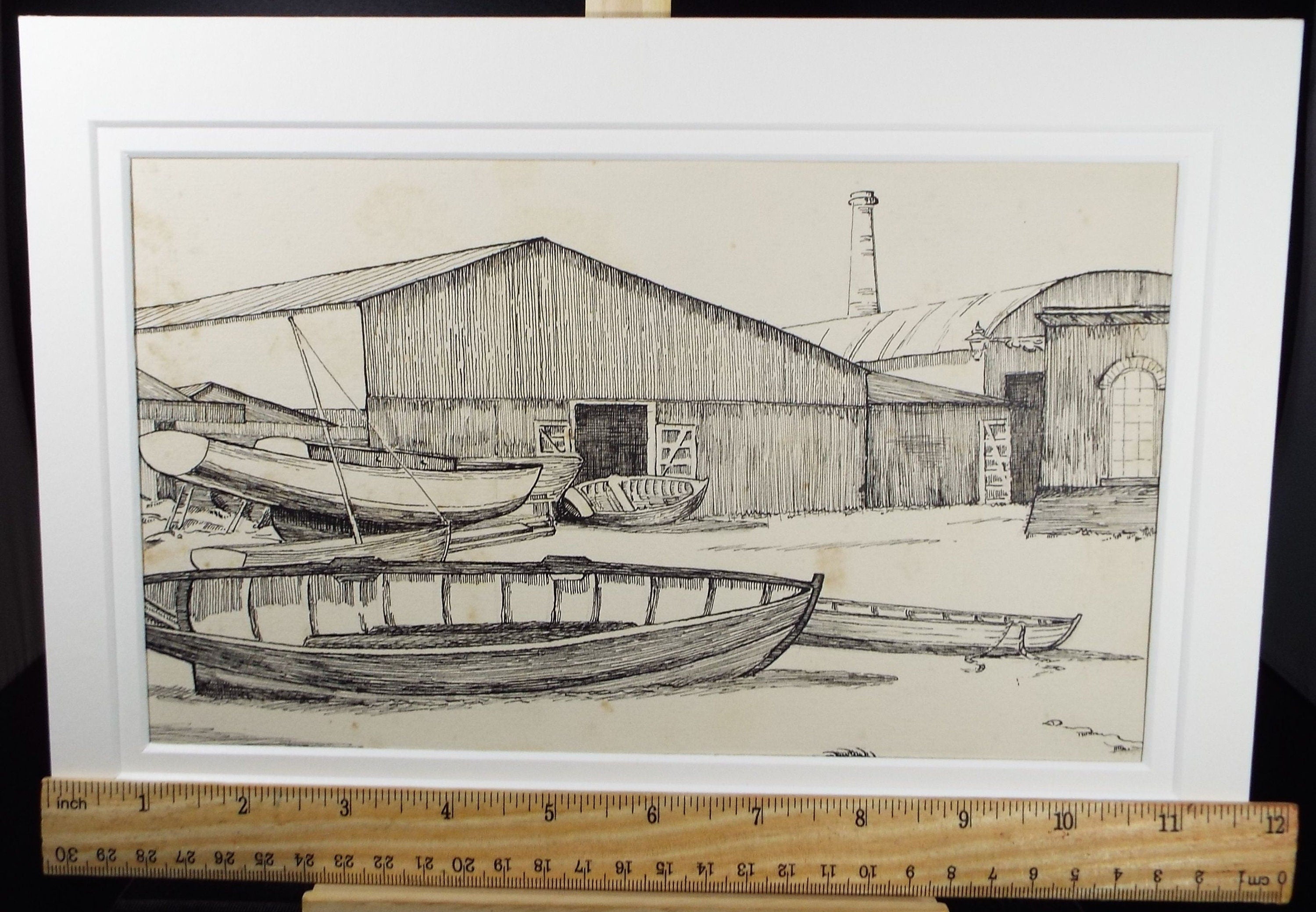 Original Pen & Ink 'A Boat Yard', Circa 1930's , Frank Harold Read FRPS (1881-1960)