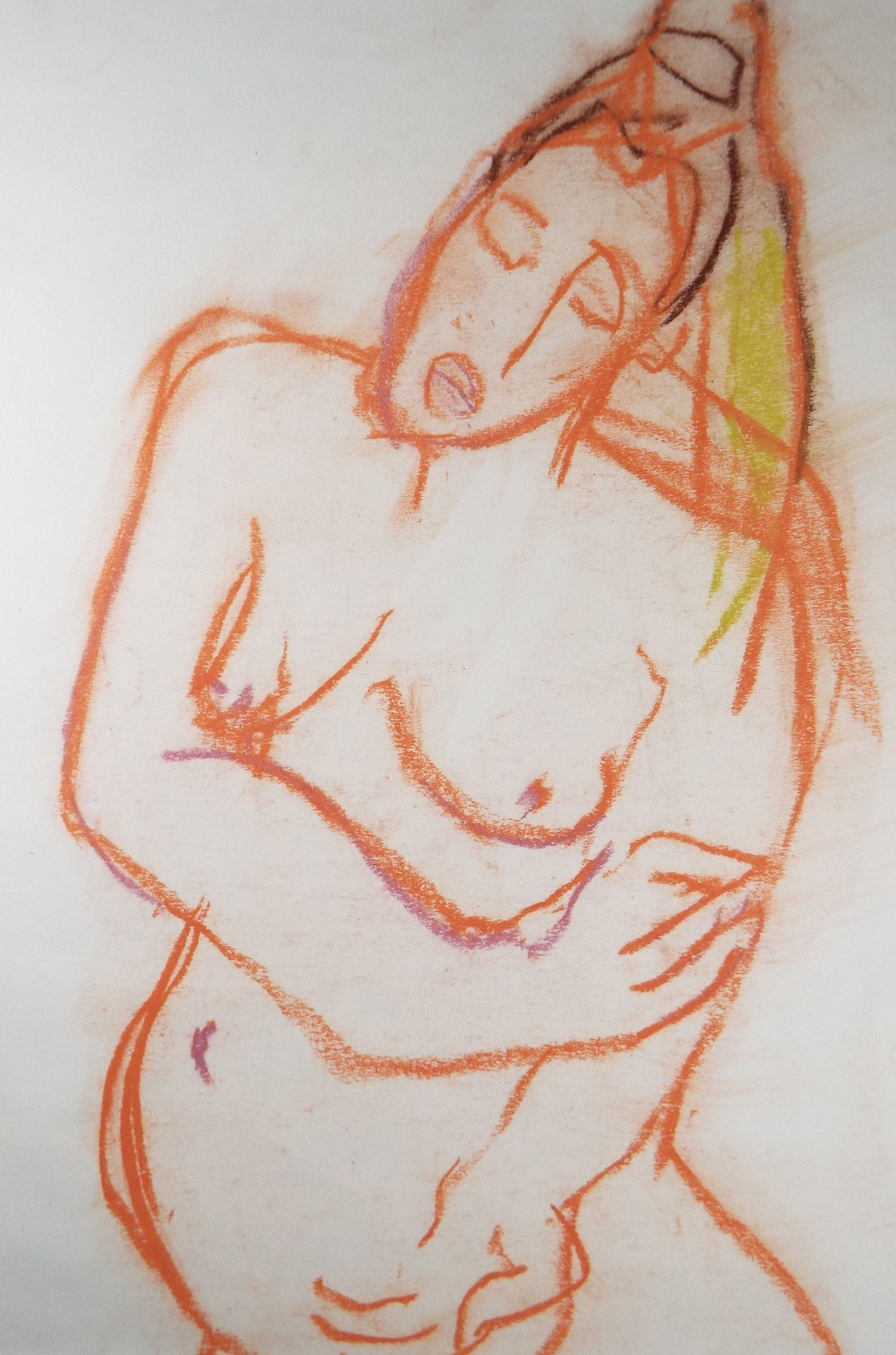 Barbara Karn (b1949) Original Pastel ,'Nude in Orange', Circa 2000, Signed to paper fold