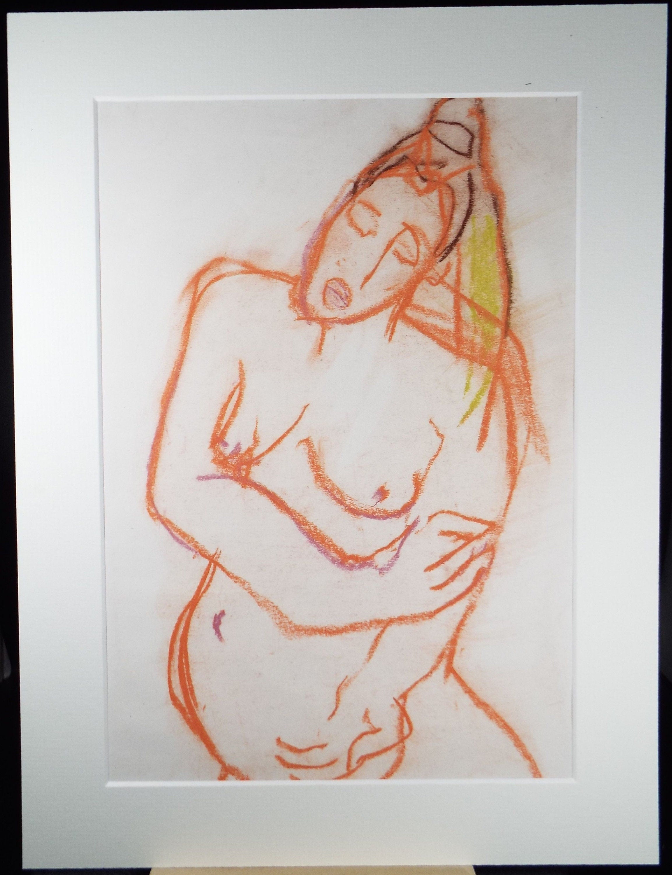 Barbara Karn (b1949) Original Pastel ,'Nude in Orange', Circa 2000, Signed to paper fold