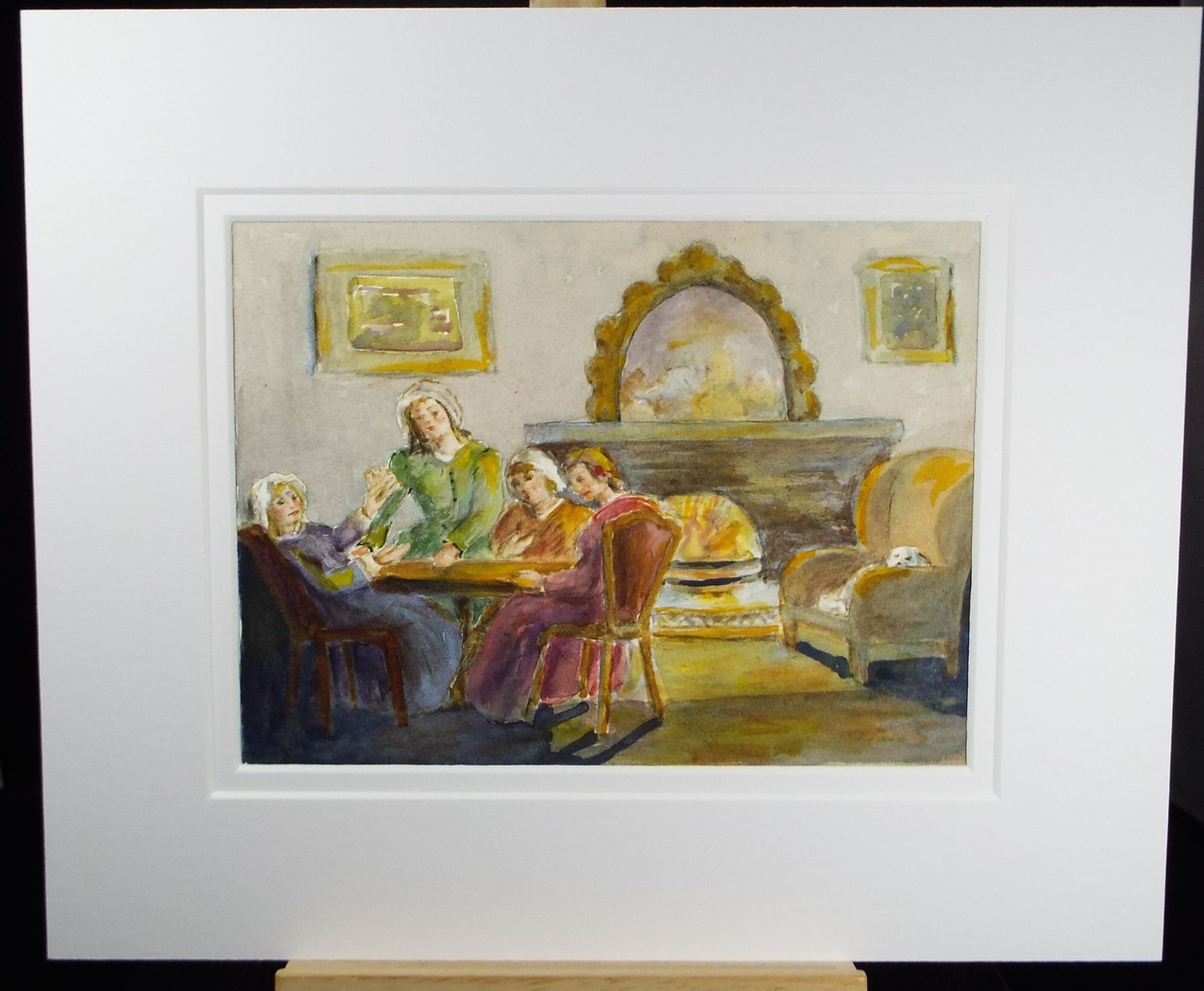 Original Watercolour,' Victorian Interior with Figures' c1980's,Artist Unknown