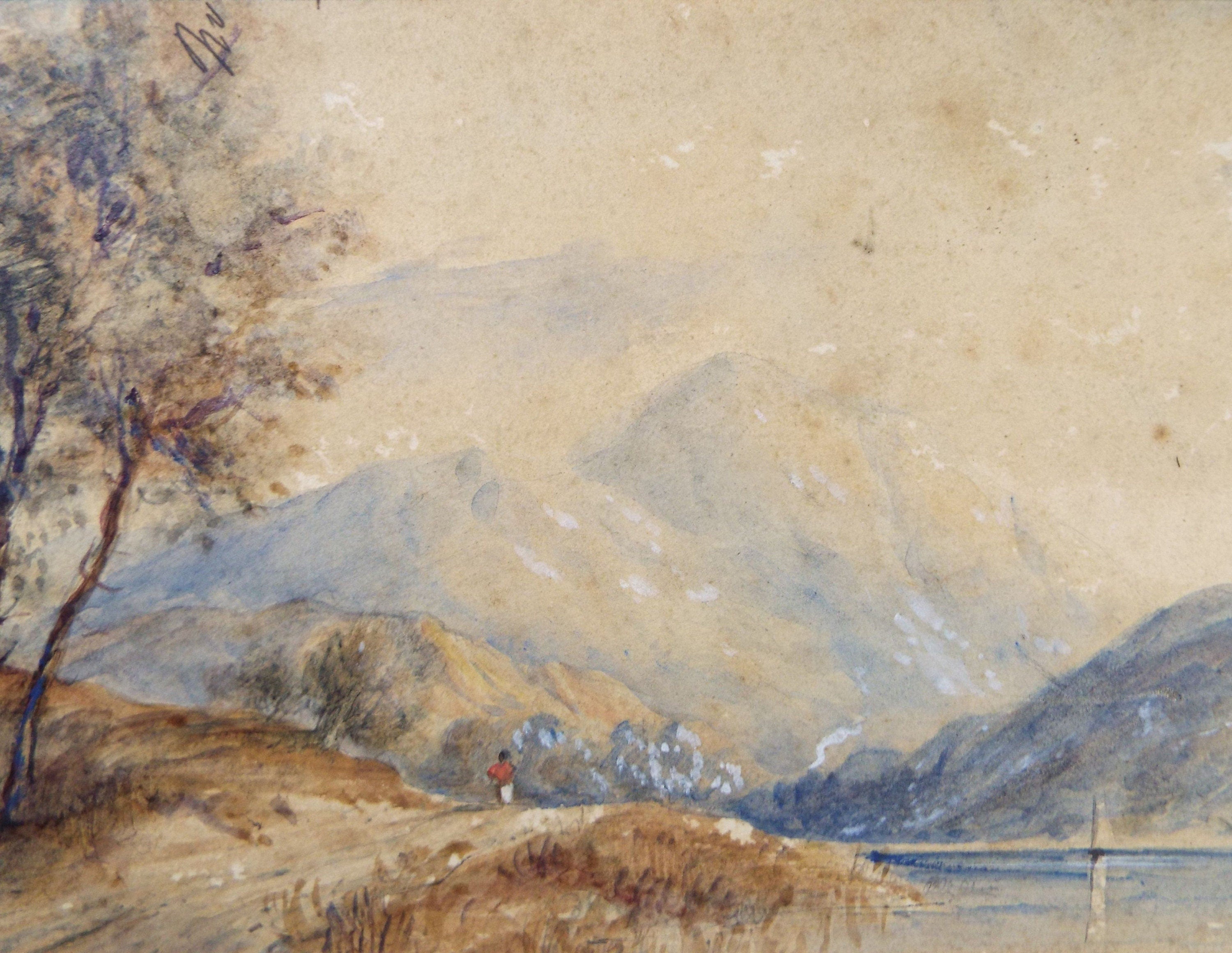 Original Watercolour,  'River with Distant Hills, Circa 1850,  Artist Unknown