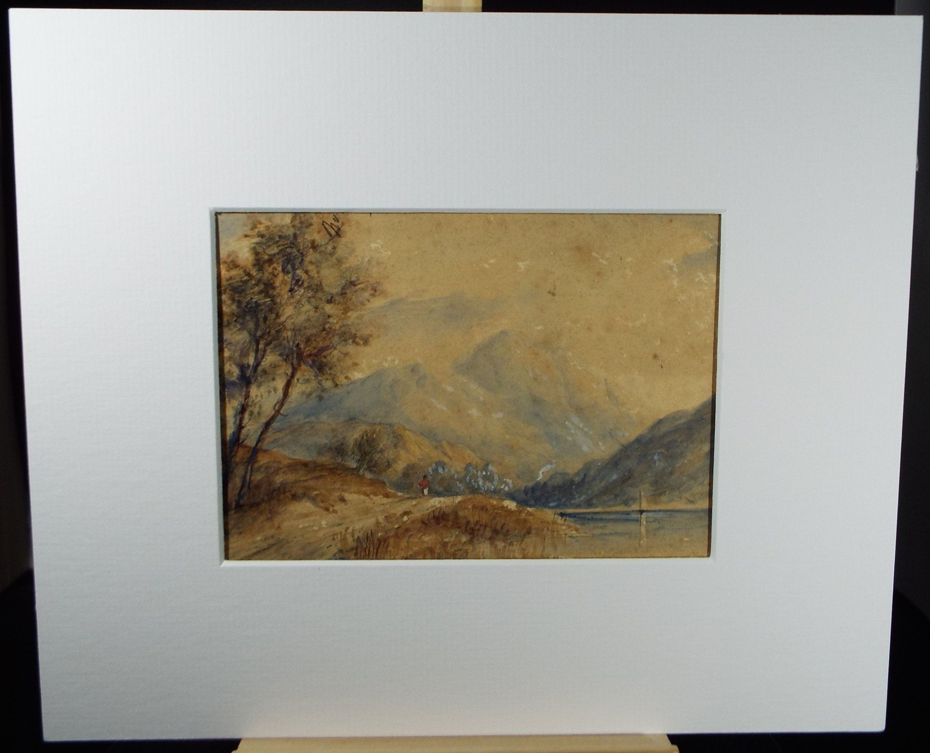 Original Watercolour,  'River with Distant Hills, Circa 1850,  Artist Unknown