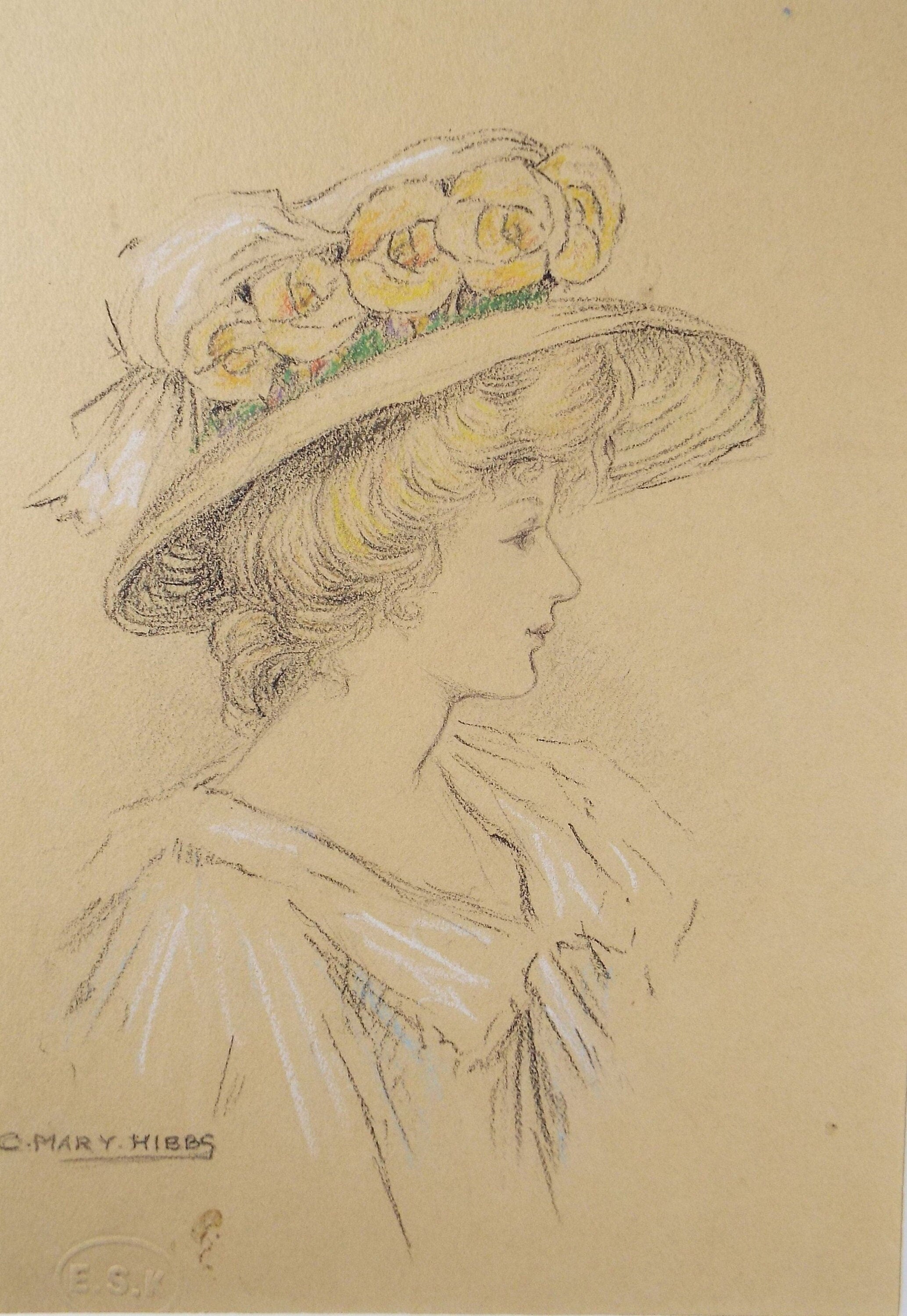 Original Pencil Drawing, 'Portrait of an Elegant Woman ', Circa 1915, Artist Unknown