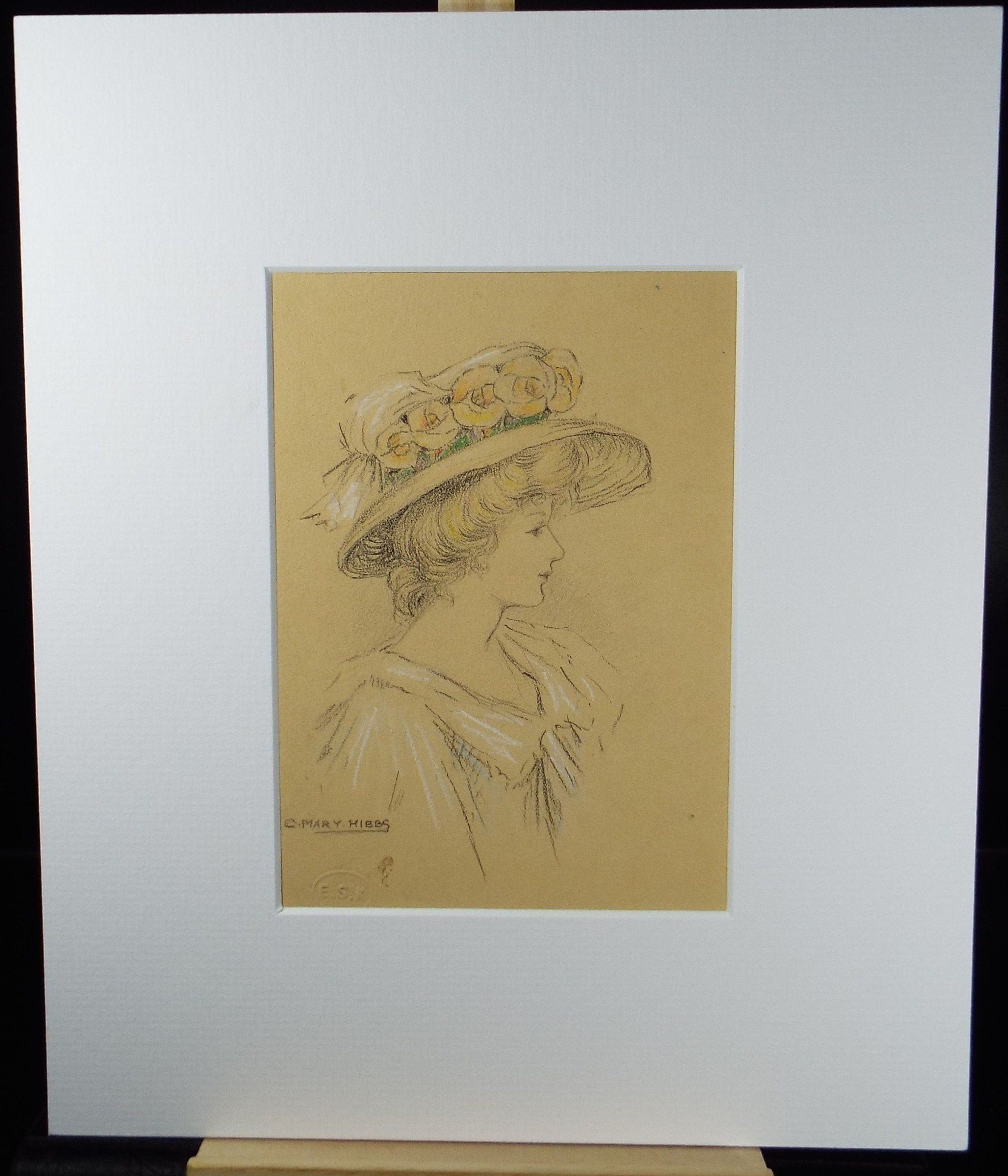 Original Pencil Drawing, 'Portrait of an Elegant Woman ', Circa 1915, Artist Unknown